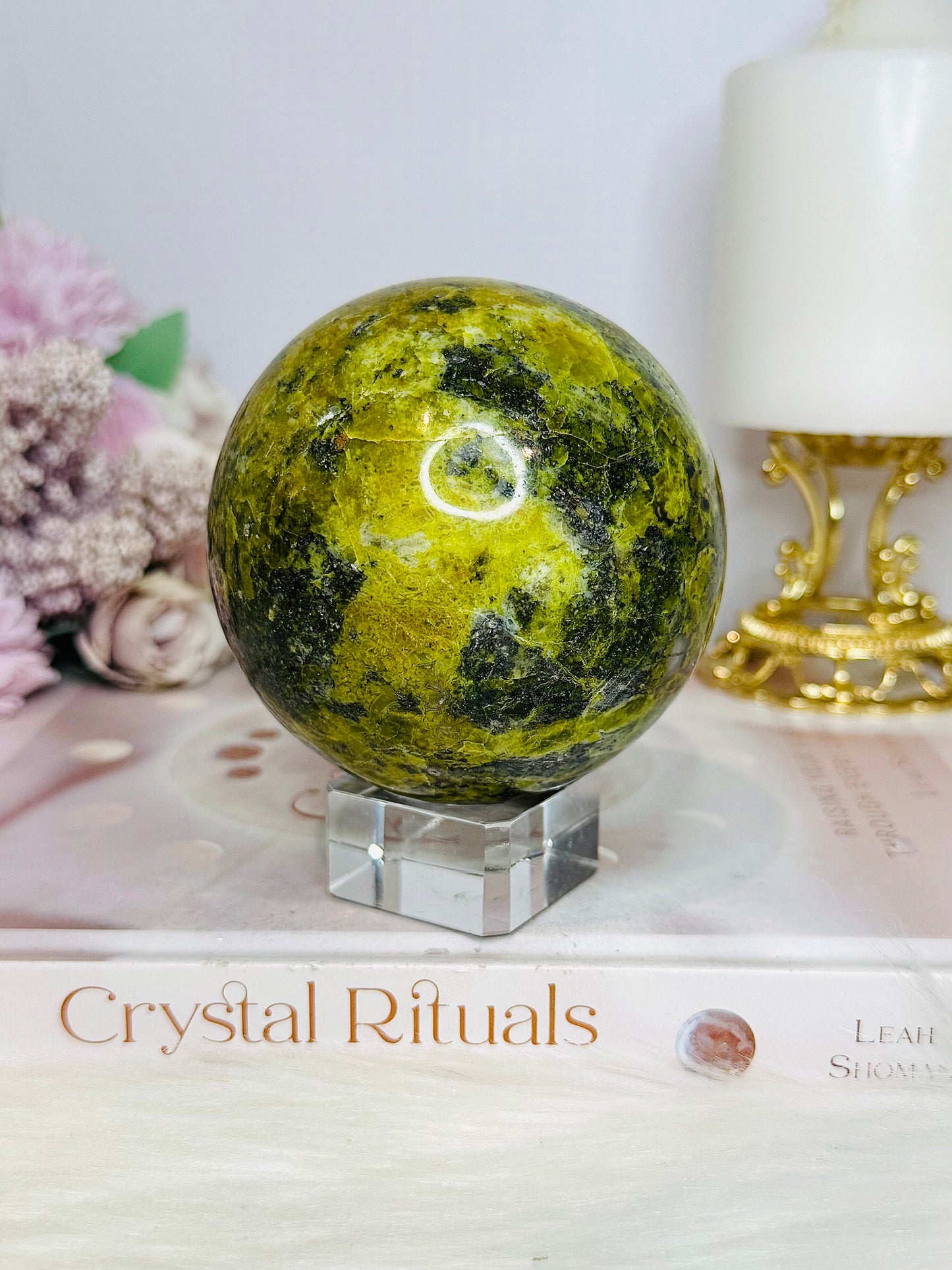 Huge Green Opal Sphere On Stand 590g