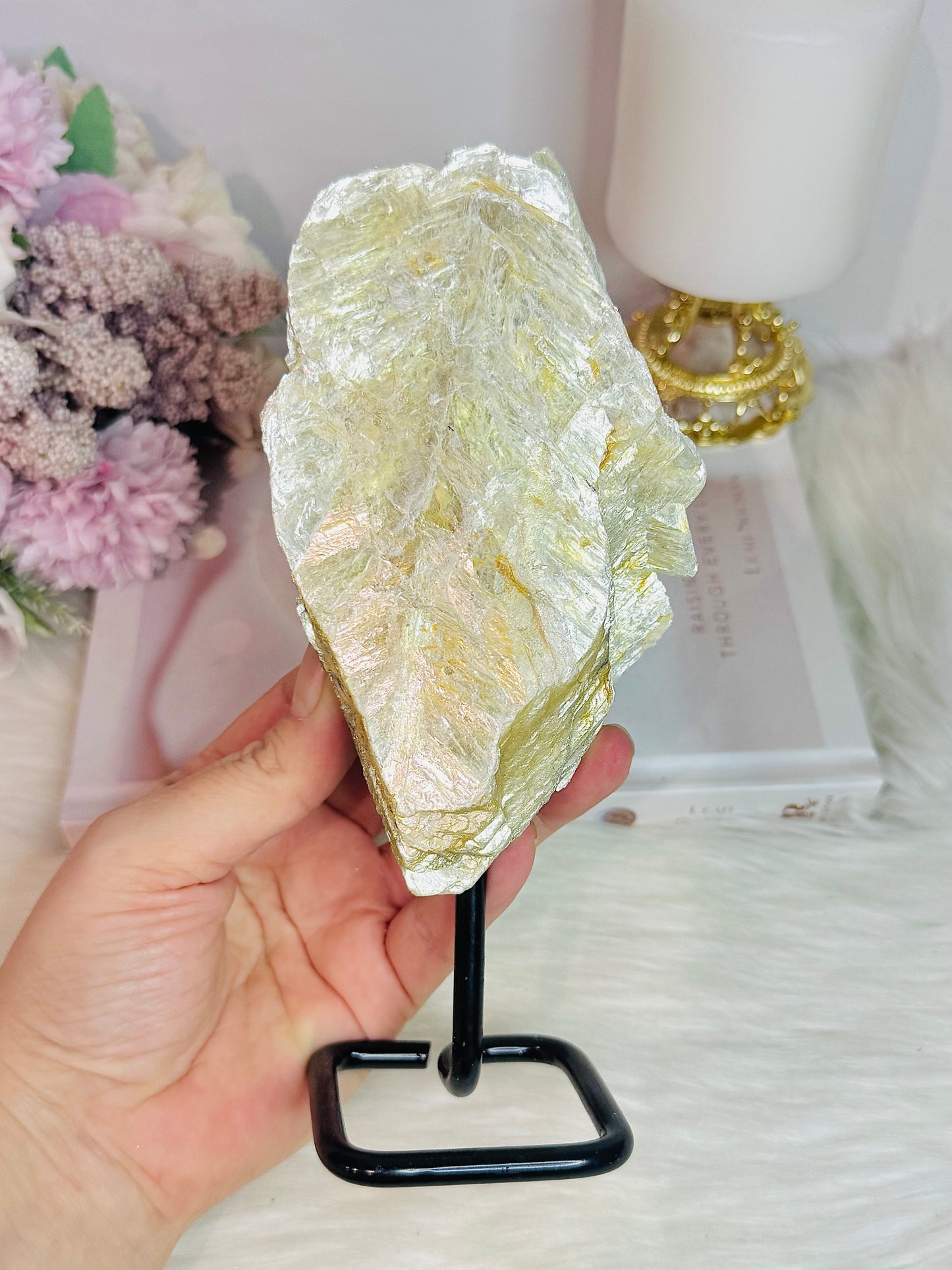 Large Natural Gold Mica Specimen On Stand 20cm 545grams