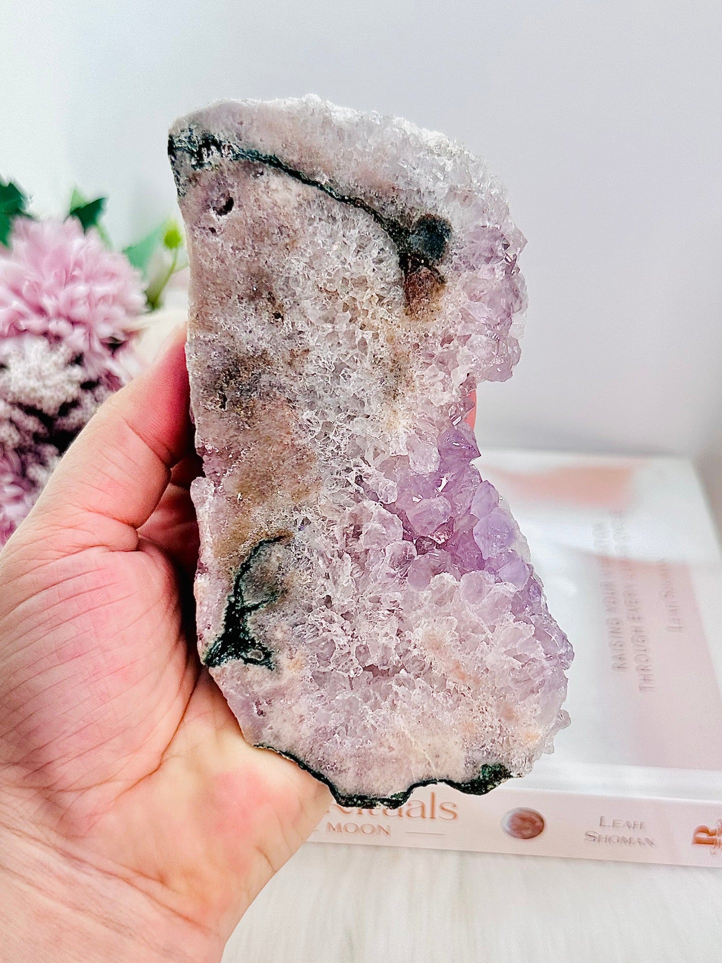 Druzy Pink Amethyst Slab 15cm On Stand