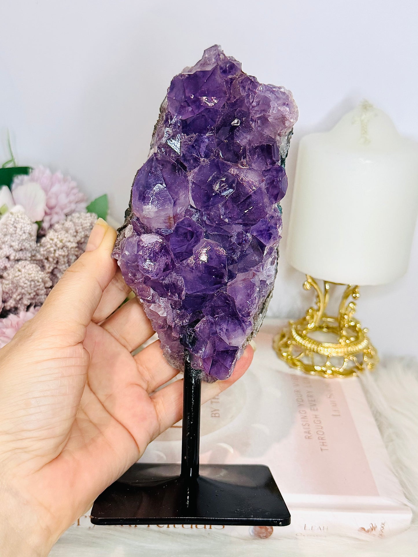 High Grade Deep Purple Amethyst Cluster On Stand 19cm