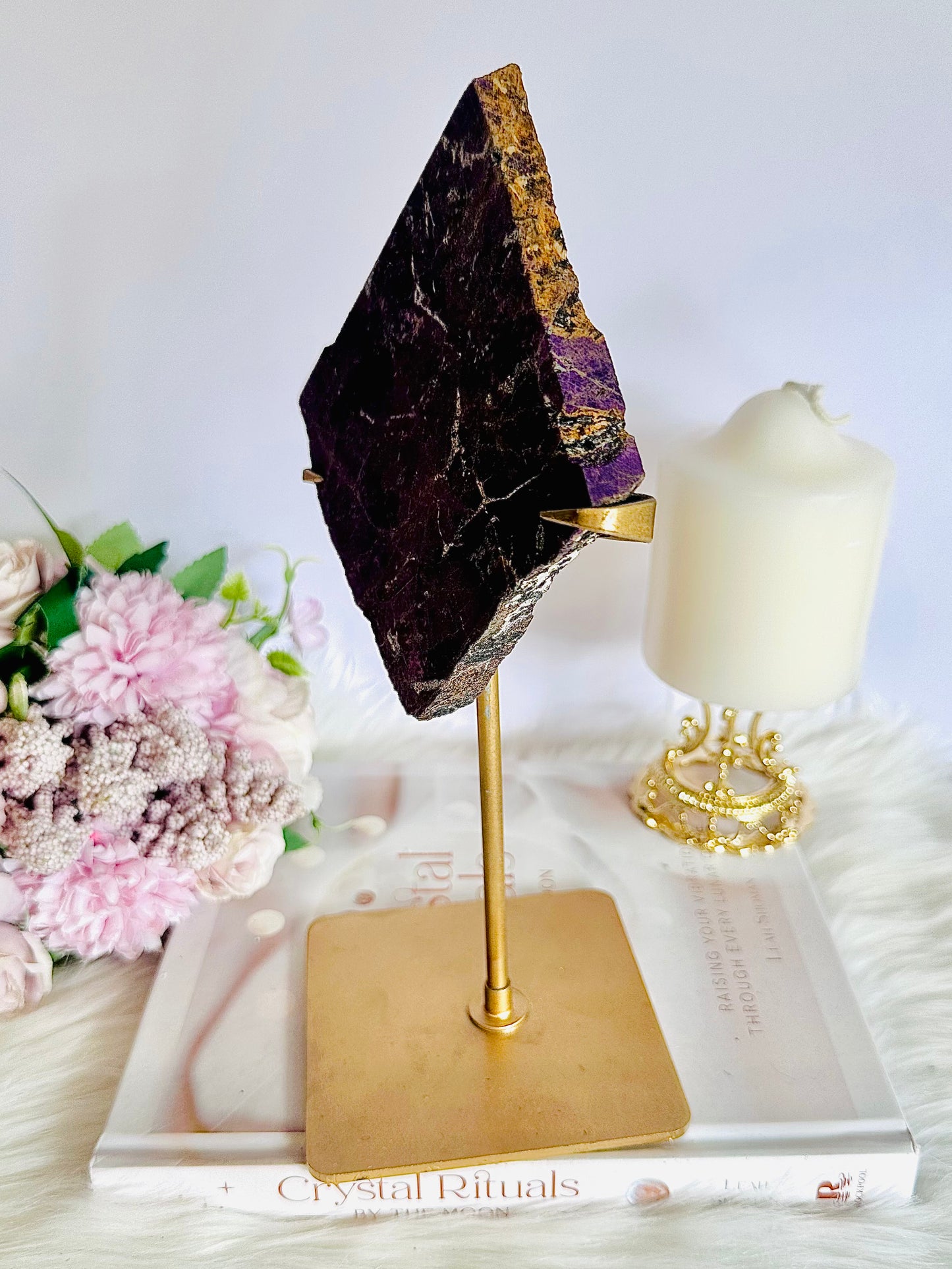 WOW!!!! Incredible Large 24cm 729gram Stunning Purpurite Slab On Gold Stand Absolutely Amazing From North Carolina USA
