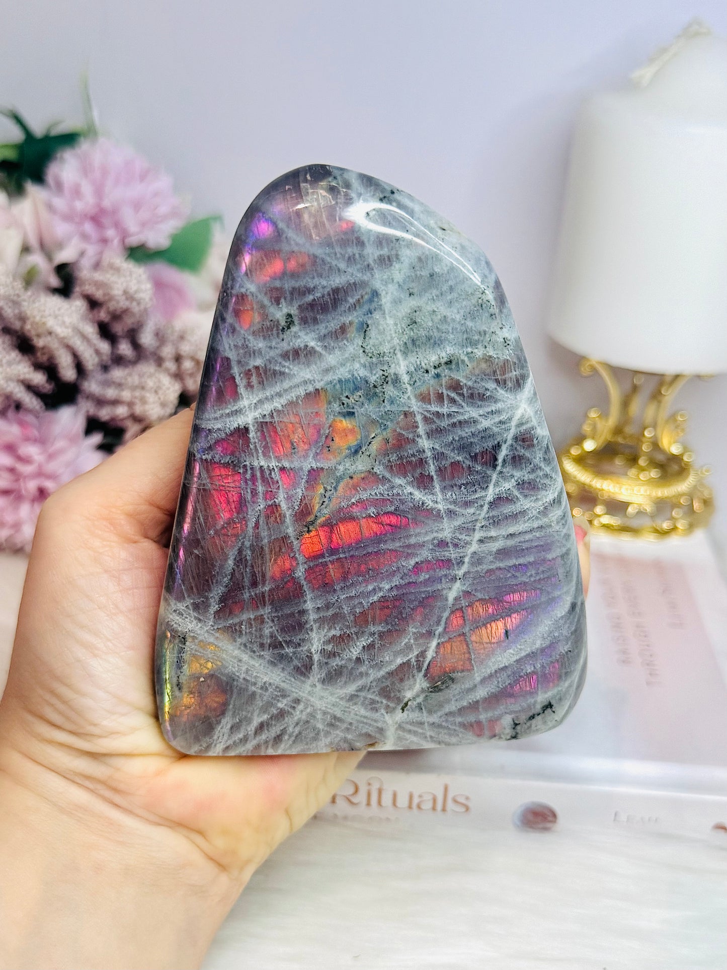 Large Polished Pink & Purple Flash Labradorite Freeform