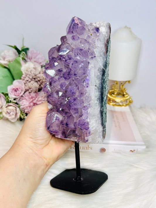 Large 1.4KG 22cm High Grade Chunky Amethyst Cluster On Stand