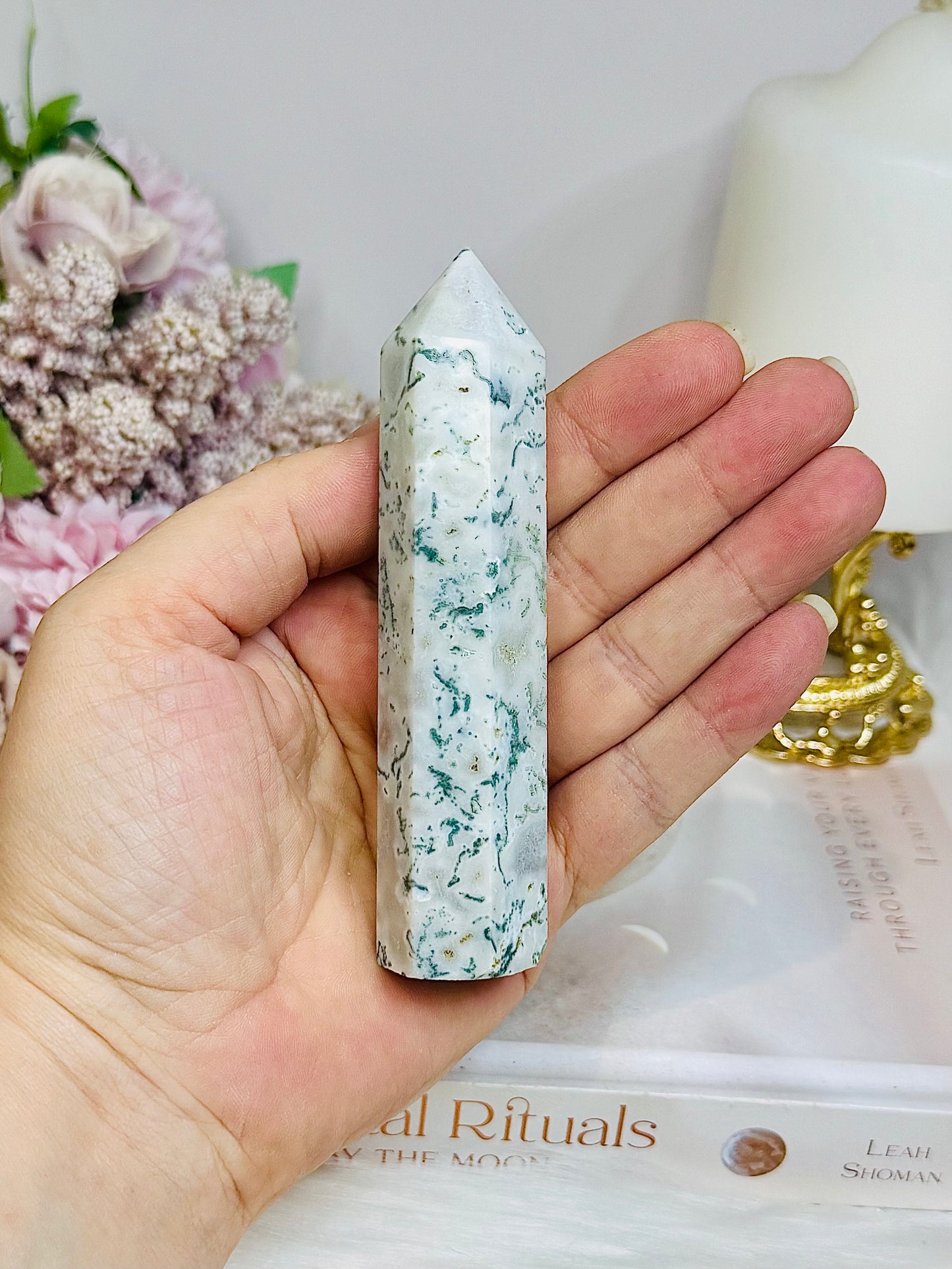 Moss Agate Druzy Tower 10.5cm