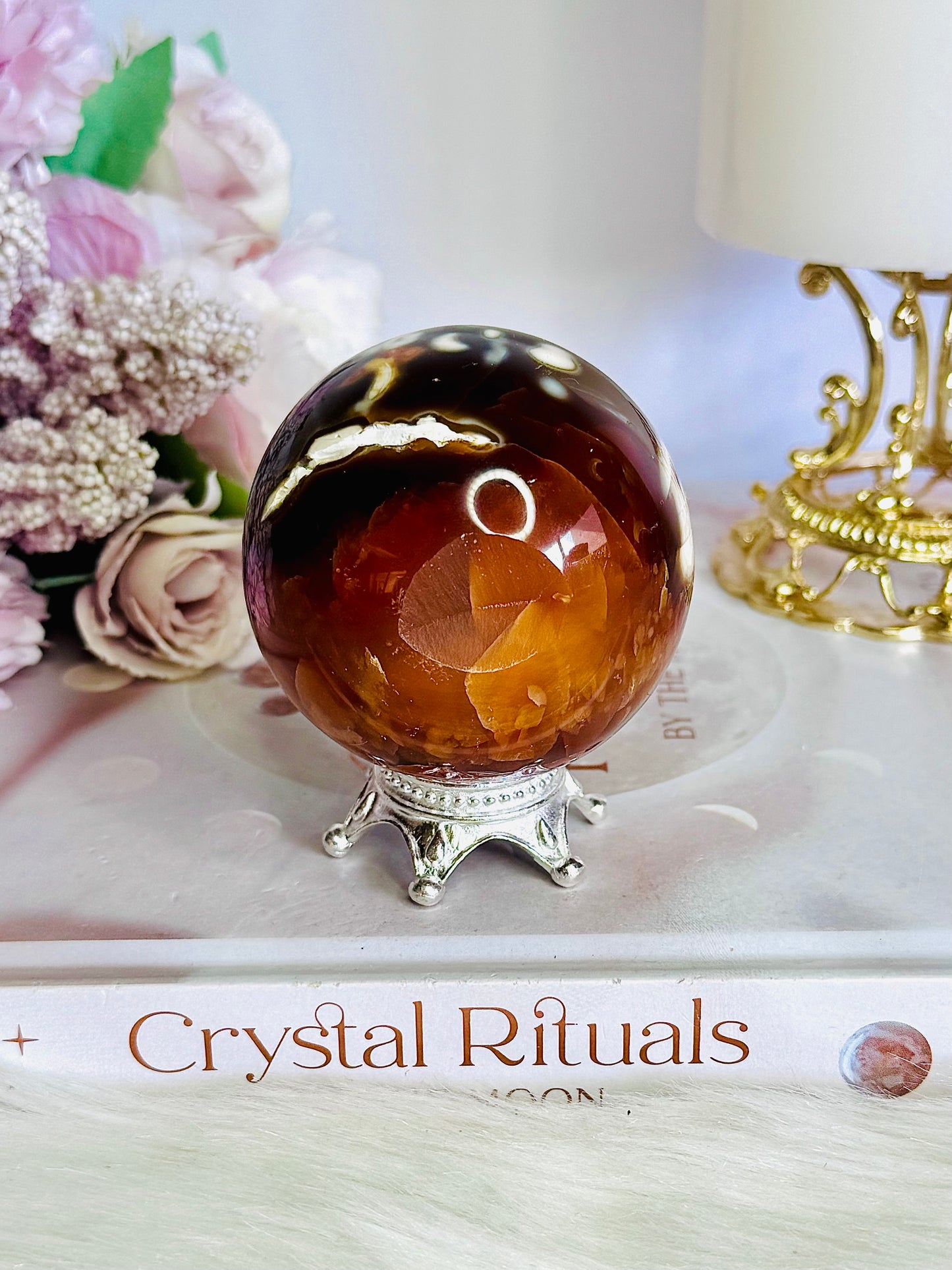 ⚜️ SALE ⚜️ Carnelian Sphere 268grams On Stand (Discounted as chip in sphere) $45 x