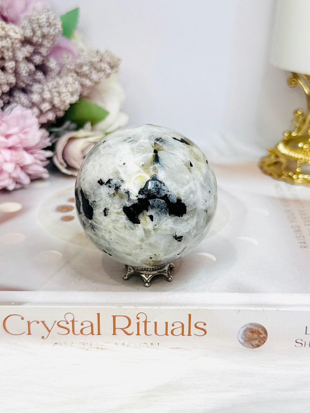Rainbow Moonstone Sphere with Blue Flash 249g