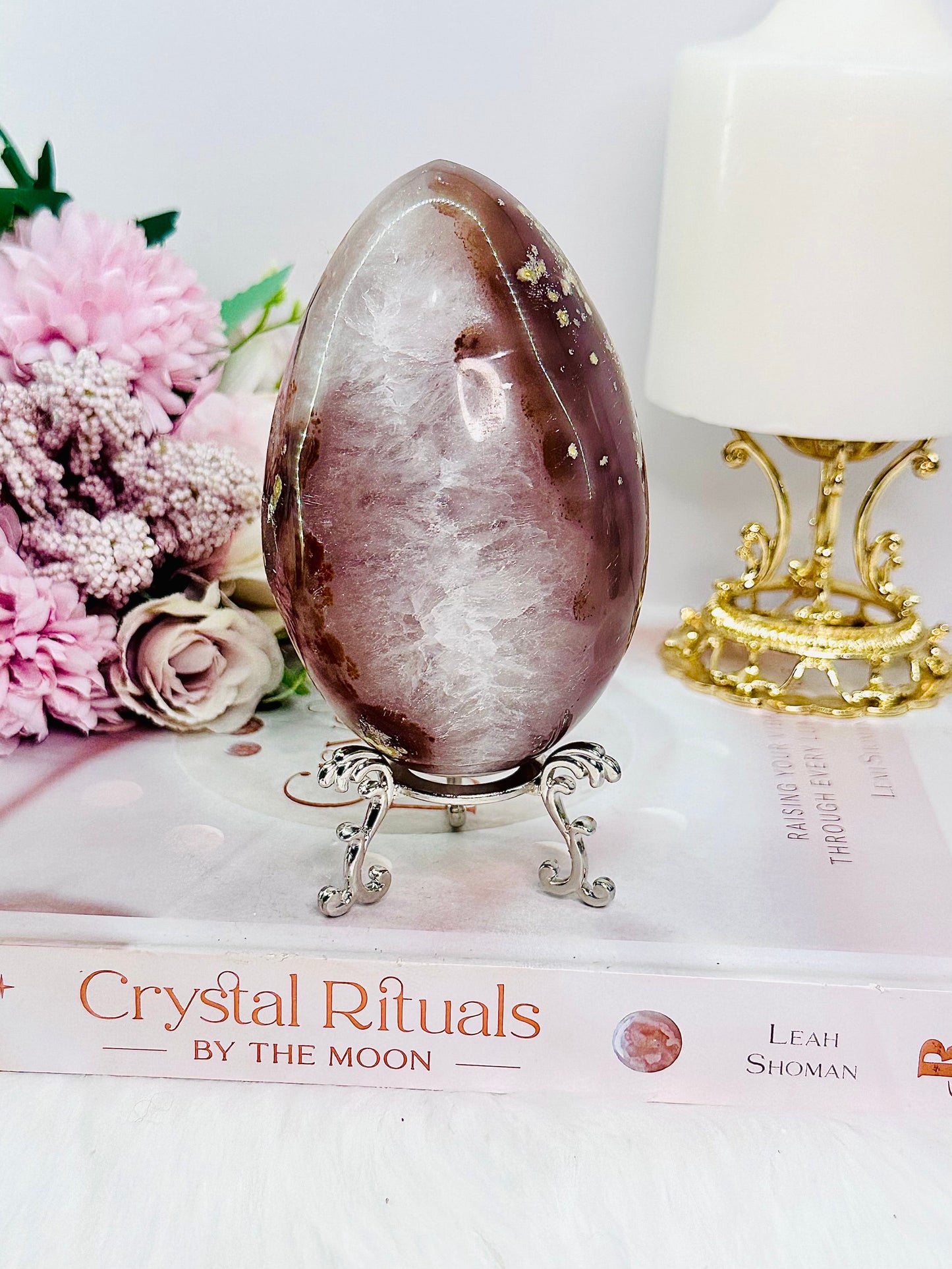 Large 503gram Druzy Agate Carved & Polished Egg On Stand From Brazil