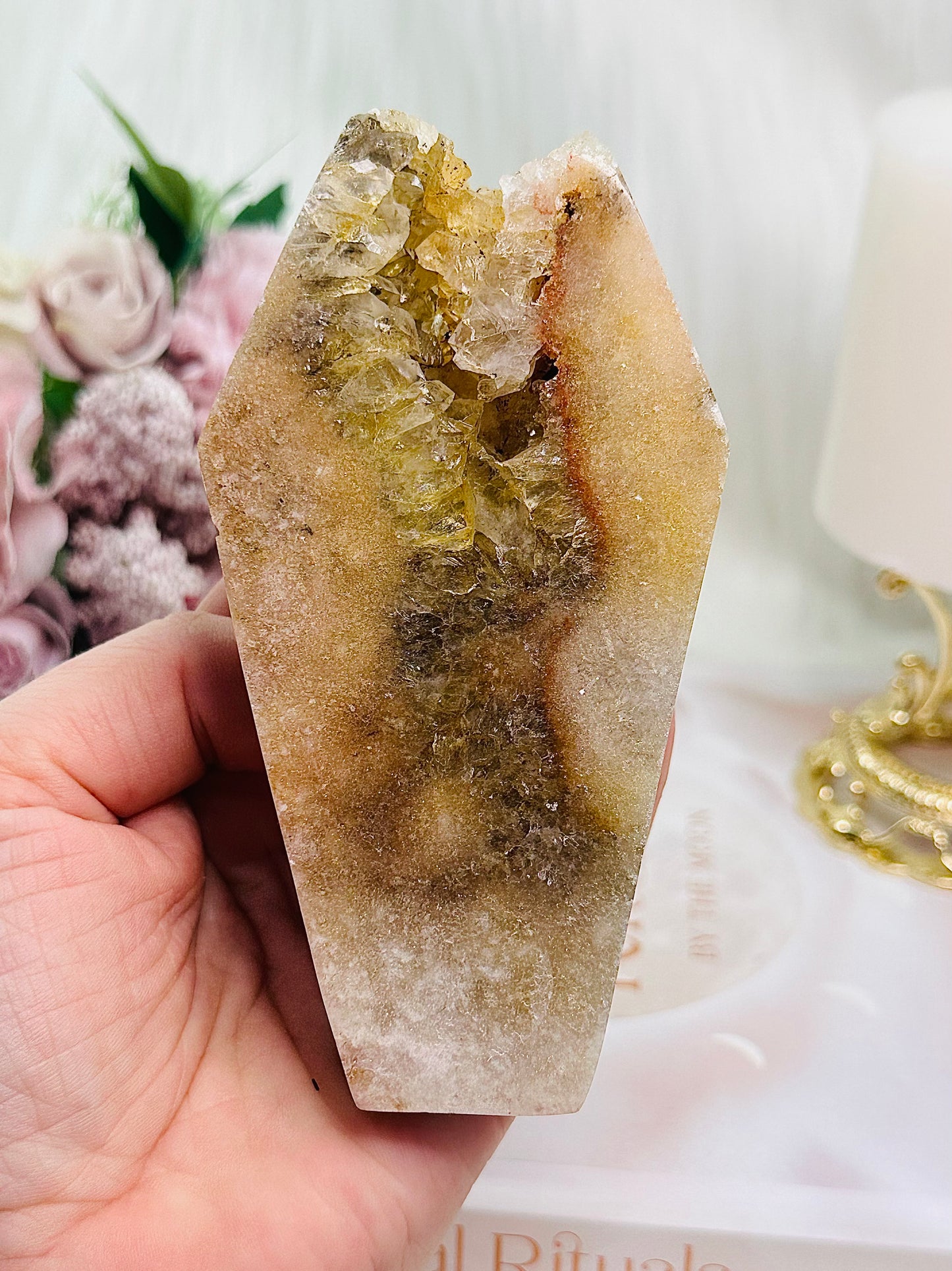 Gorgeous Druzy Pink Amethyst Chunky Coffin Carving
