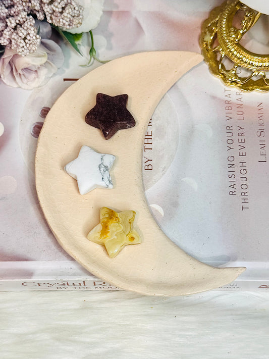 Set of 3 Small Stars - Howlite, Agate, Strawberry Quartz