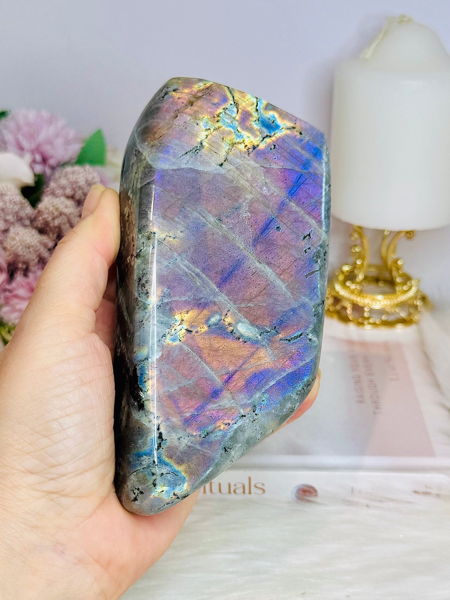 Double Sided Magic ~ Large Natural Polished Labradorite Freeform Full of Flash Both Sides 15cm 756grams