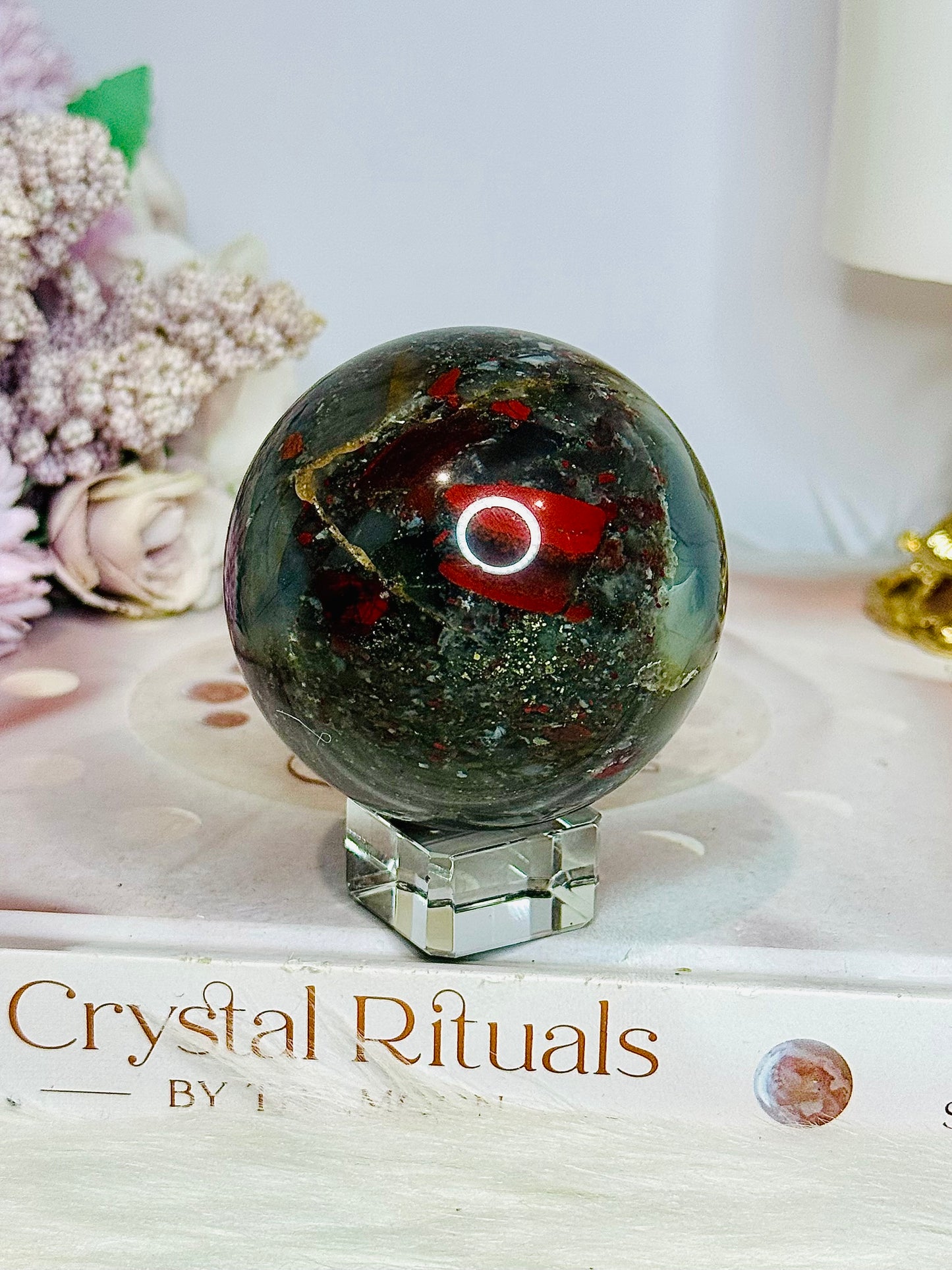 Bloodstone Sphere 353g On Stand