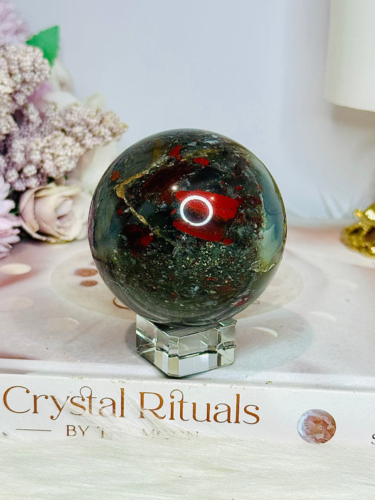 Bloodstone Sphere 353g On Stand