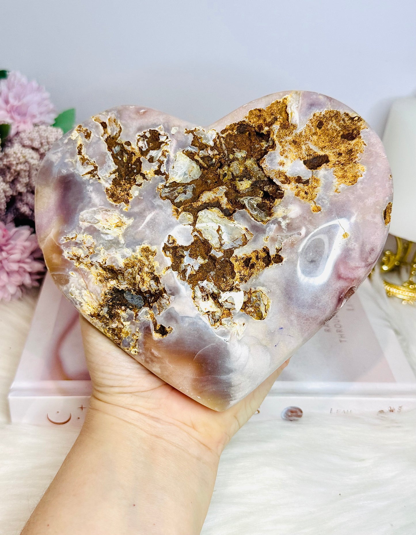Large High Grade Pink Amethyst Heart with Sugar Druzy 15cm 790g