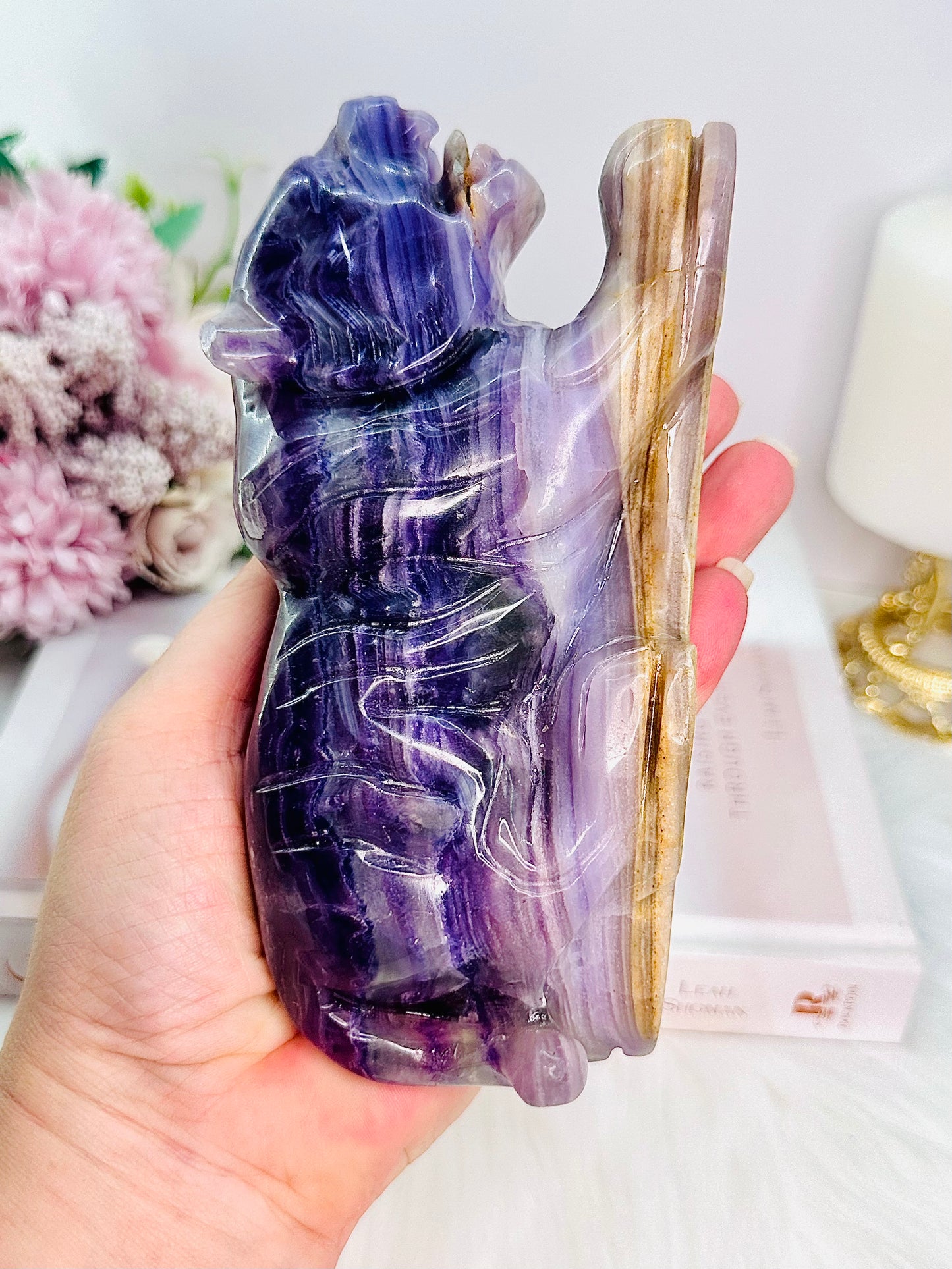 Wow!!! Powerful Healing Stone ~ Absolutely Superb Perfectly Carved Large Purple Fluorite Tiger 16.5cm 798grams