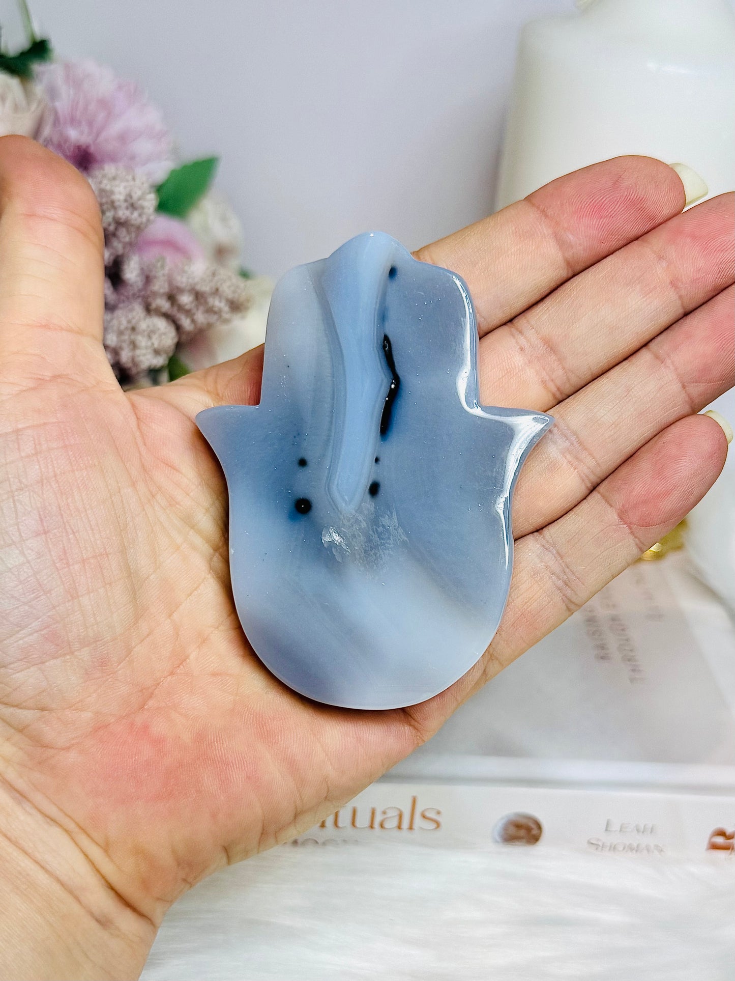 Druzy Agate Hamsa Hand Carving 8cm
