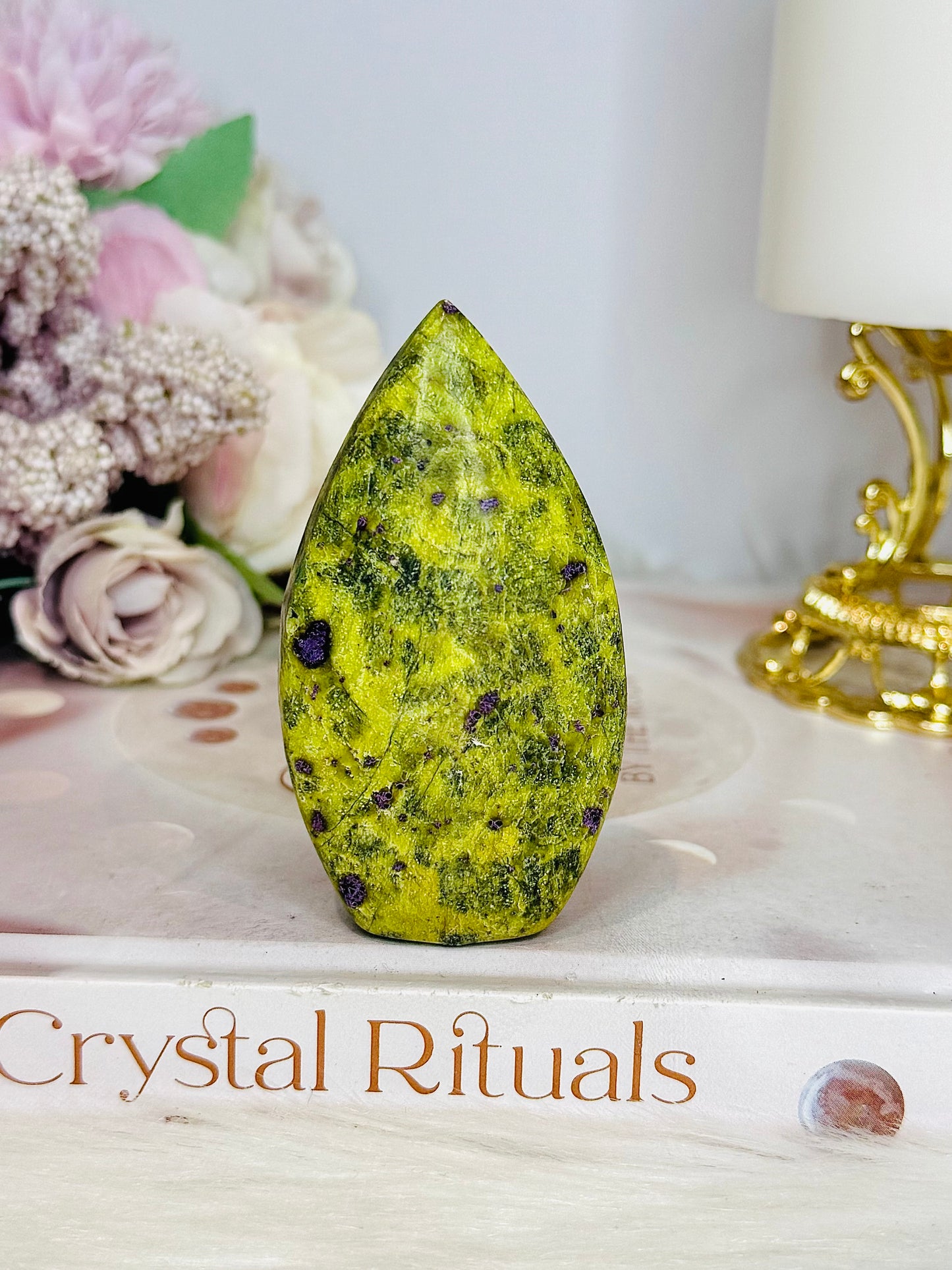 Incredible Rare Natural Stitchtite | Atlantisite Carved Freeform | Flame 8cm