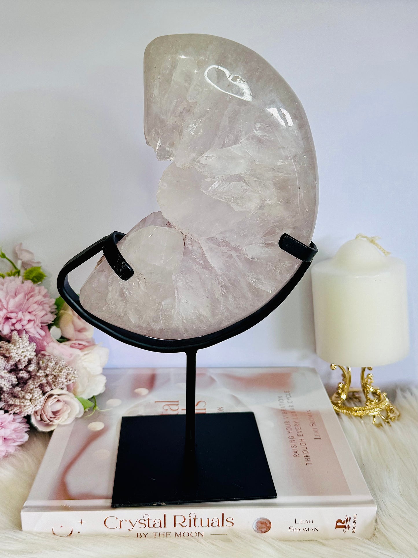 ⚜️ SALE WITH $100 DISCOUNT ⚜️ Huge 1.96KG Amethyst Carved Druzy Moon On Custom Stand From Brazil ~ 25cm (inc stand)
