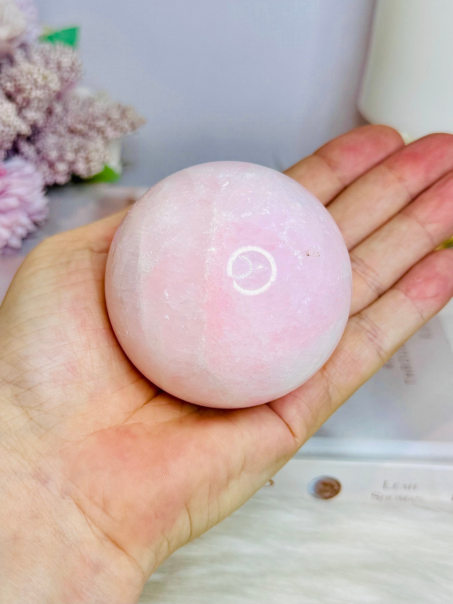 Pink Aragonite Sphere on Stand 367g