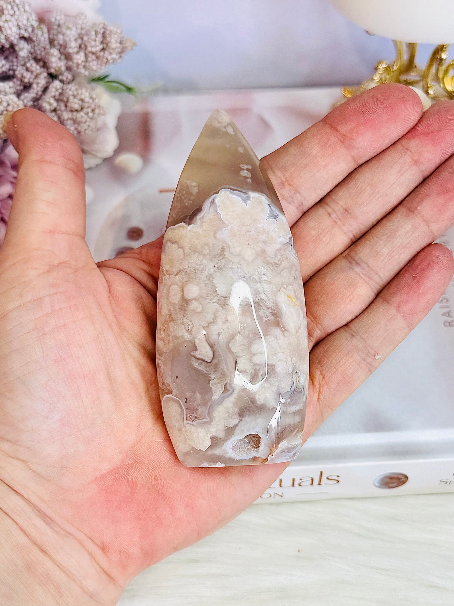 Flower Agate Carved Flame | Freeform 10cm
