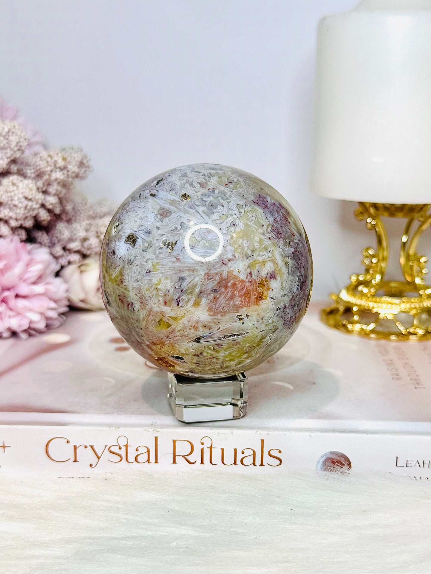 Ocean Jasper Rutile Sphere 468g On Stand