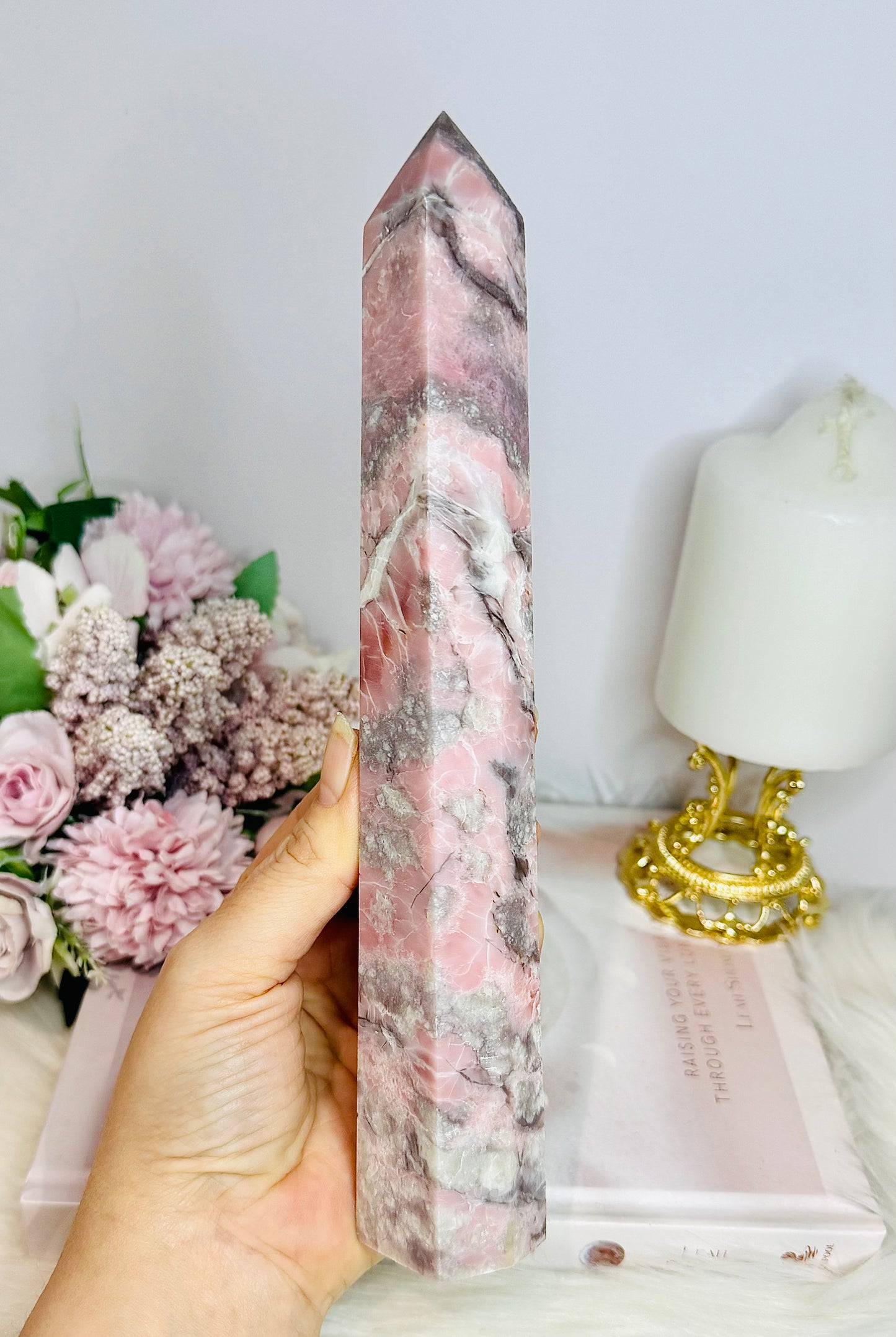 Natural Pink Opal Tall Tower 22.5cm