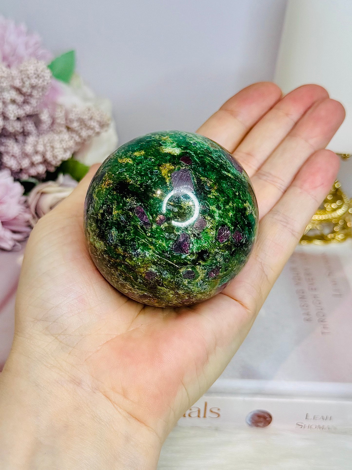 Large Ruby In Fuchsite Sphere UV Reactive On Stand 389g Full of Ruby