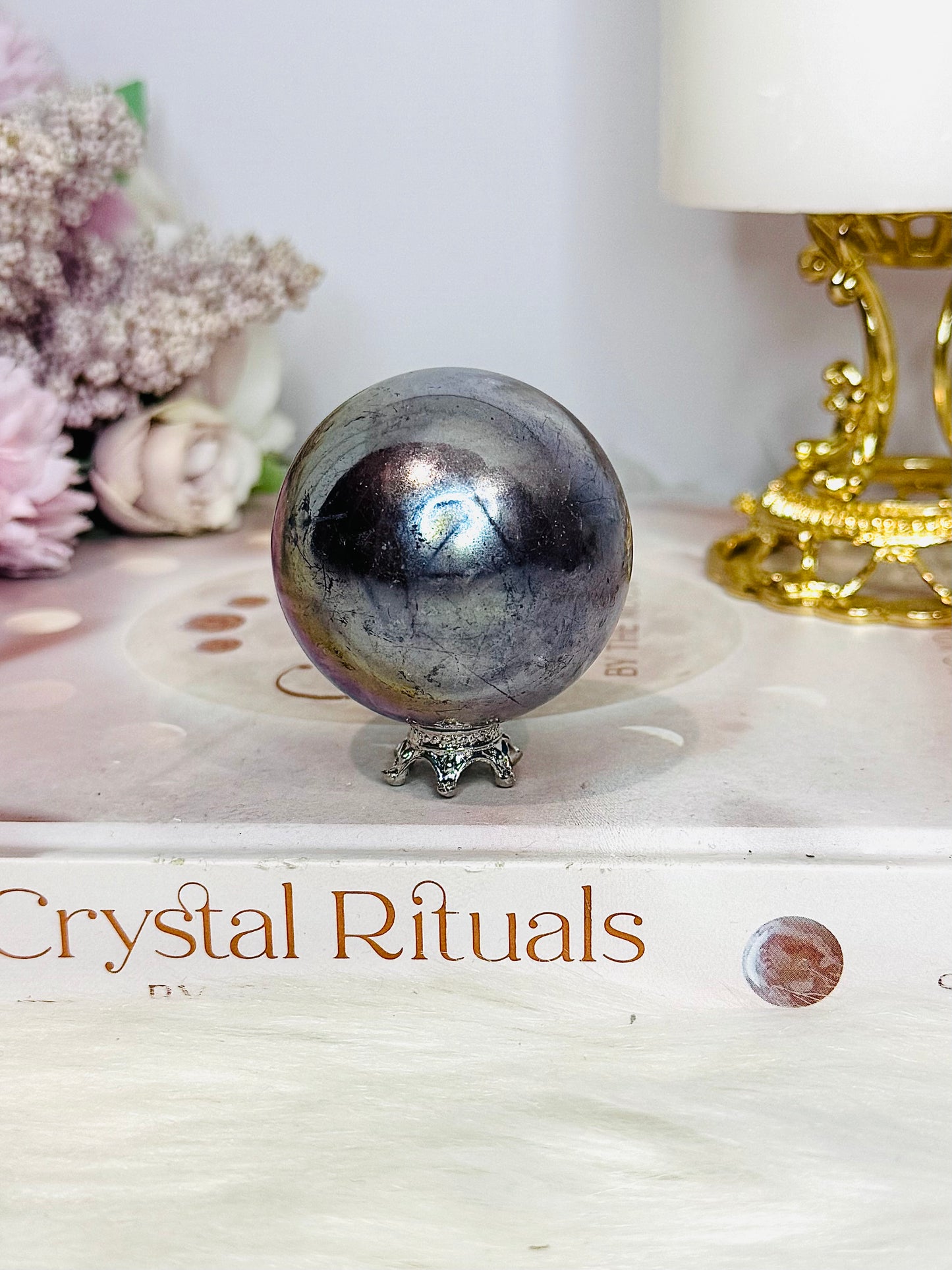 Aura Titanium Amethyst Sphere on Stand 144g