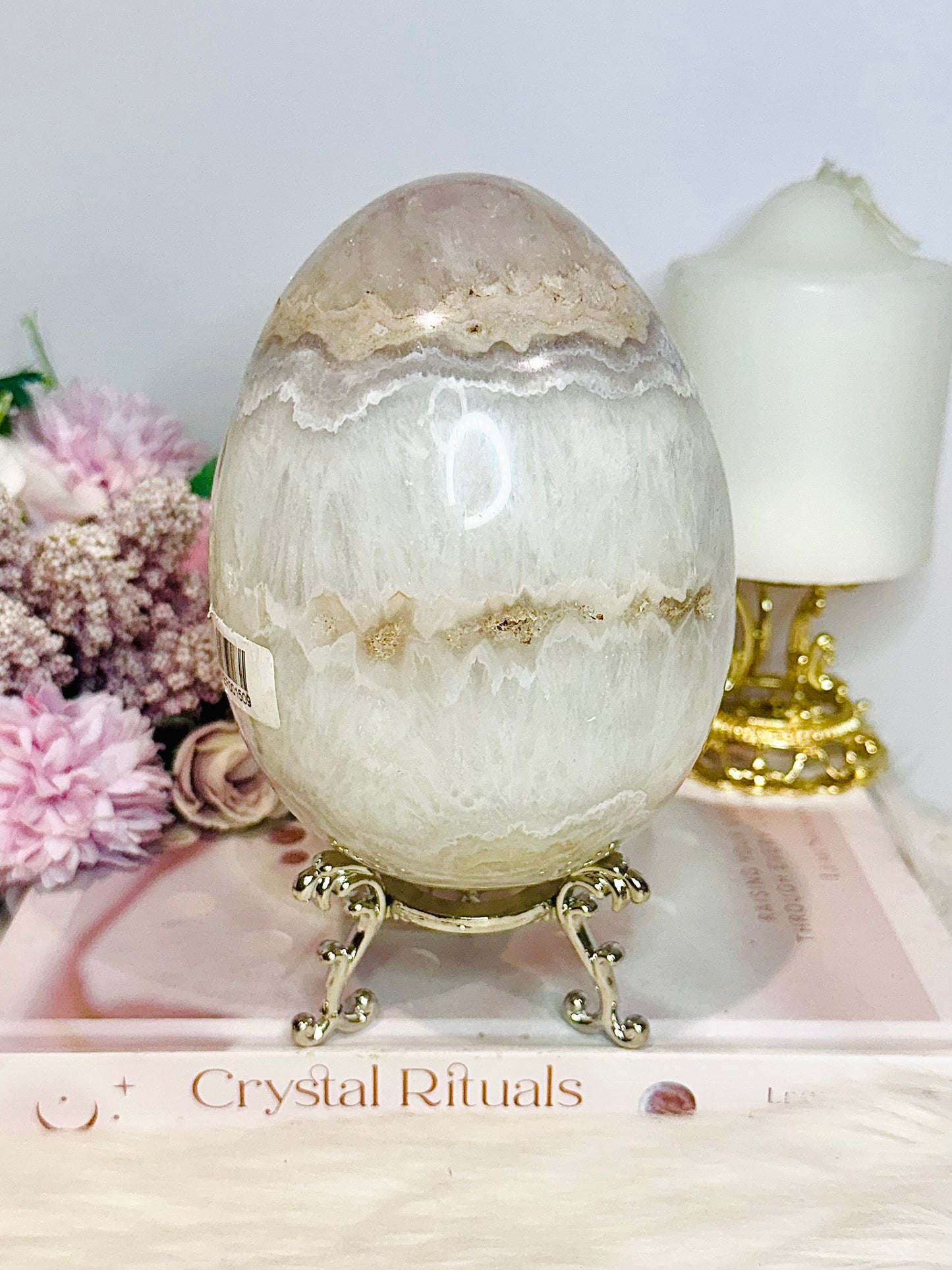 Huge Druzy Agate Carved Egg On Stand 1.75KG