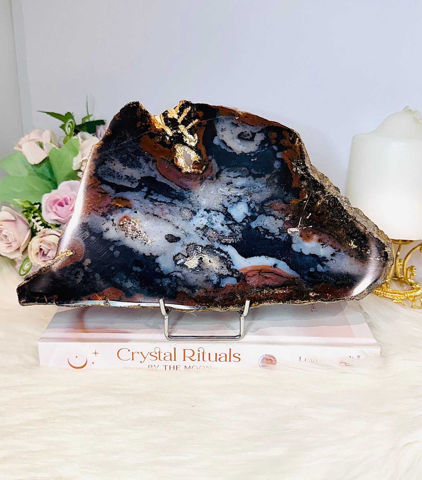 Large 24cm 438g Natural Agate Slab On Stand
