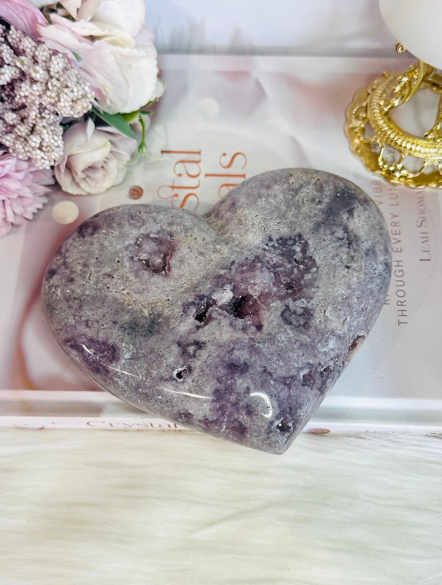 Pink Amethyst Druzy Carved Large Heart 14cm 812grams
