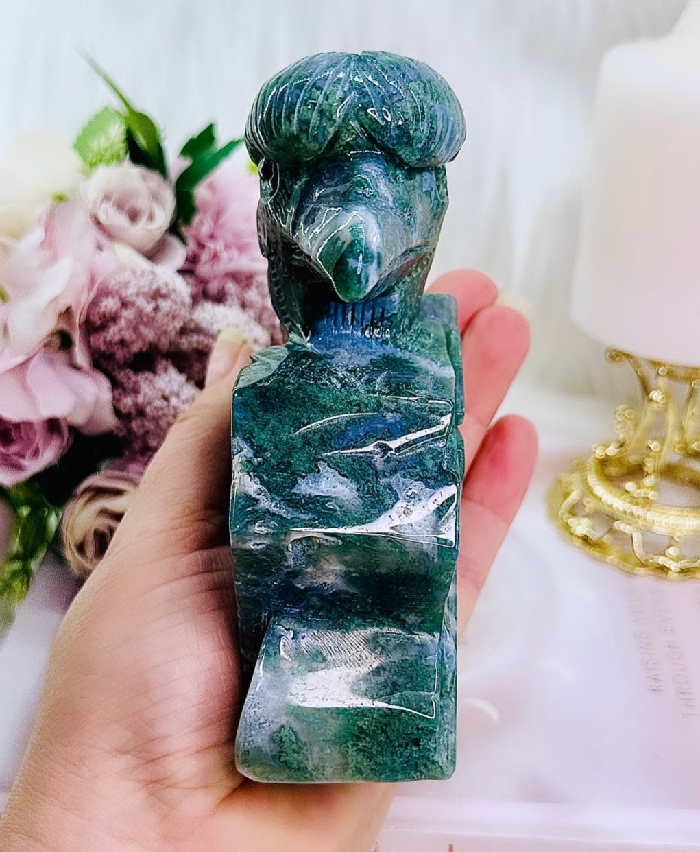 Peace & Tranquility ~ Gorgeous Large 633gram Perfectly Carved Moss Agate Eagle ~ A Divine Piece