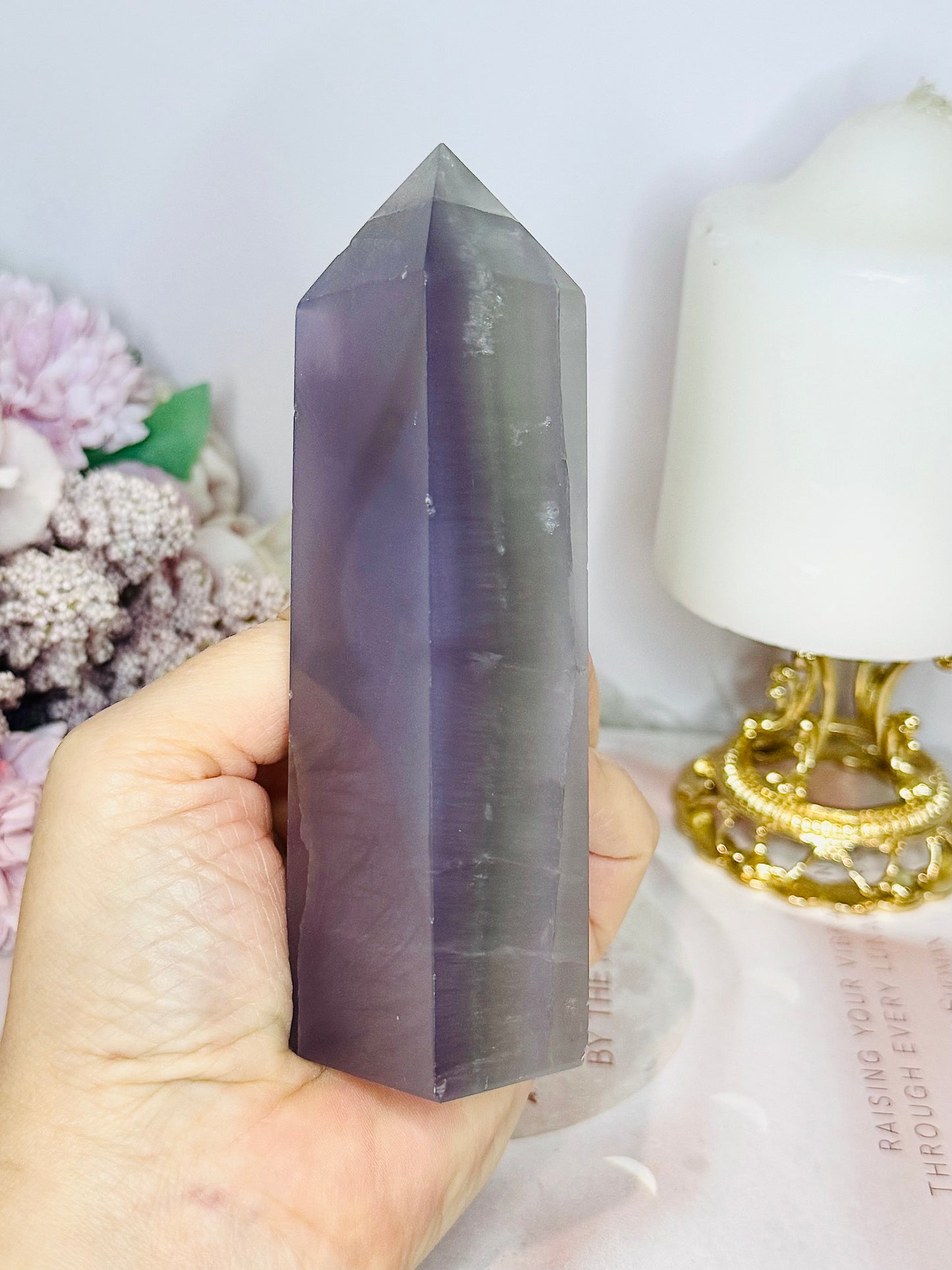 Green & Purple Pastel Fluorite Tower 13cm 331grams