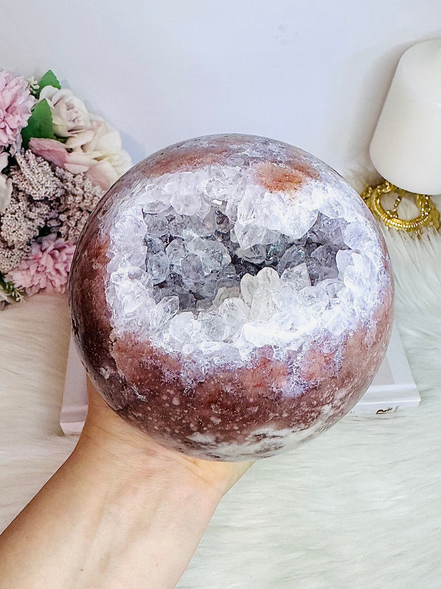 STATEMENT PIECE ~ The Most Spectacular High Grade Classy & Fabulous Huge Druzy Pink Amethyst Sphere From Brazil On Stand
