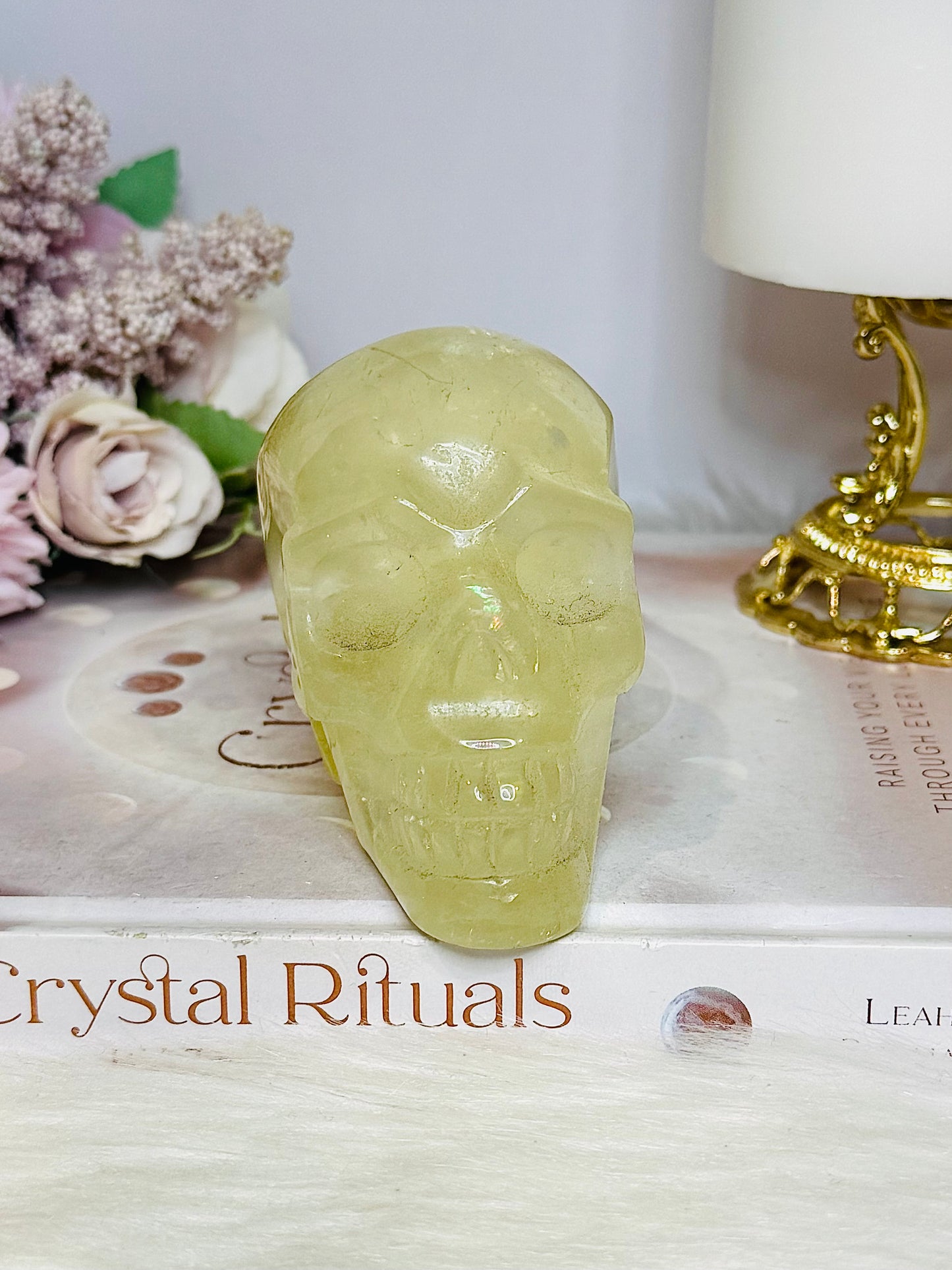 Citrine with Rainbows Carved Skull 397g 8cm