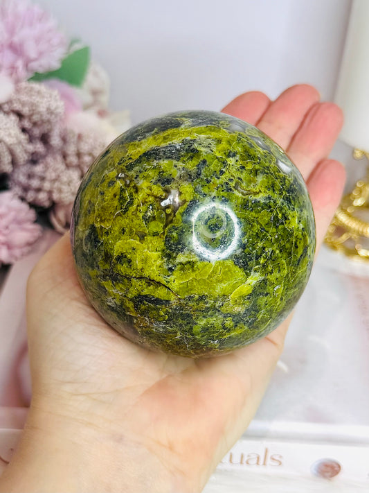 Huge Green Opal Sphere On Stand 590g