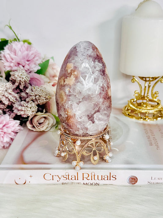 High Grade Large Pink Amethyst Druzy Egg On Stand 10cm