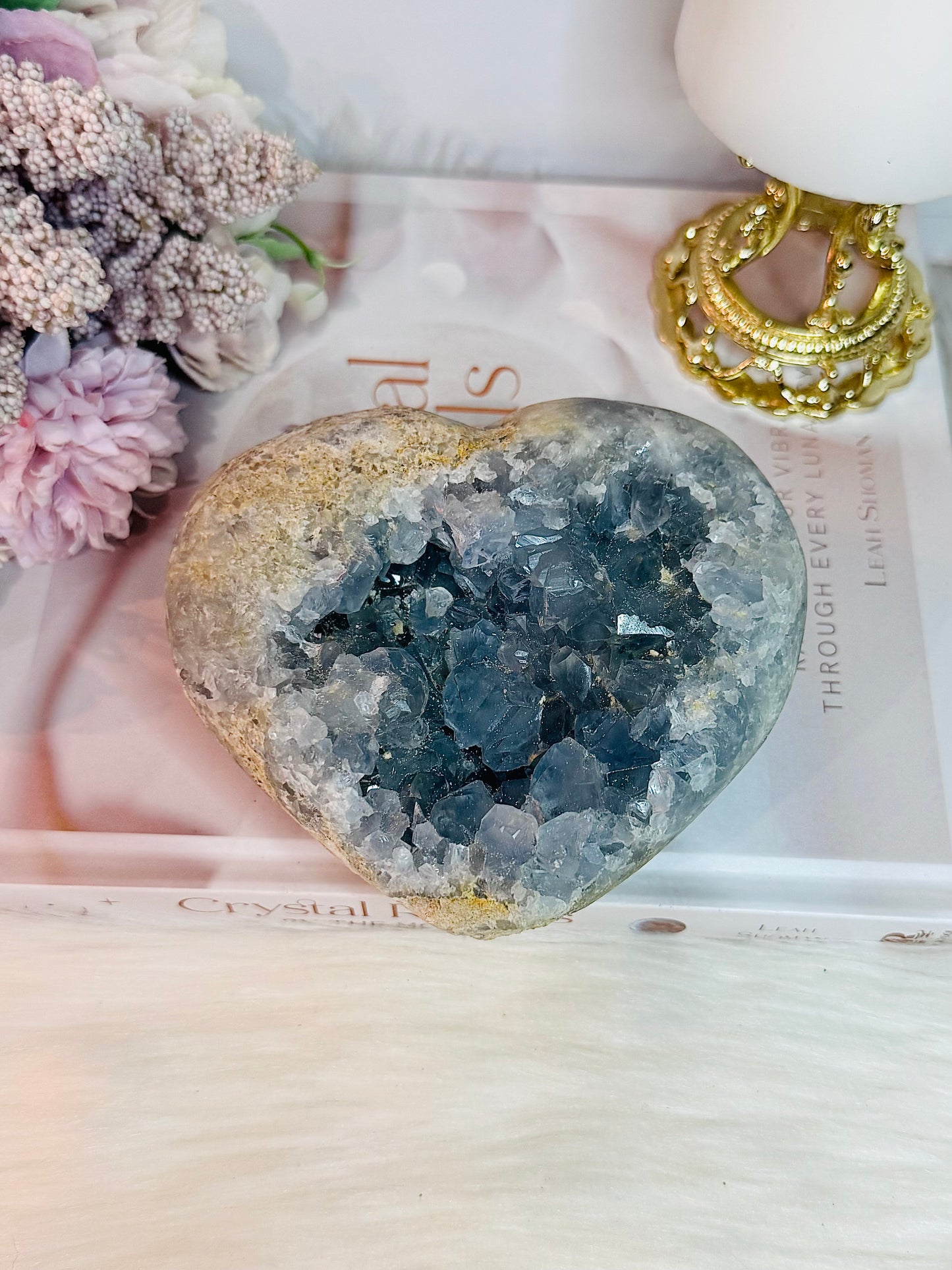 Stunning Large 1.3KG Natural Blue Celestite Cluster Carved Heart