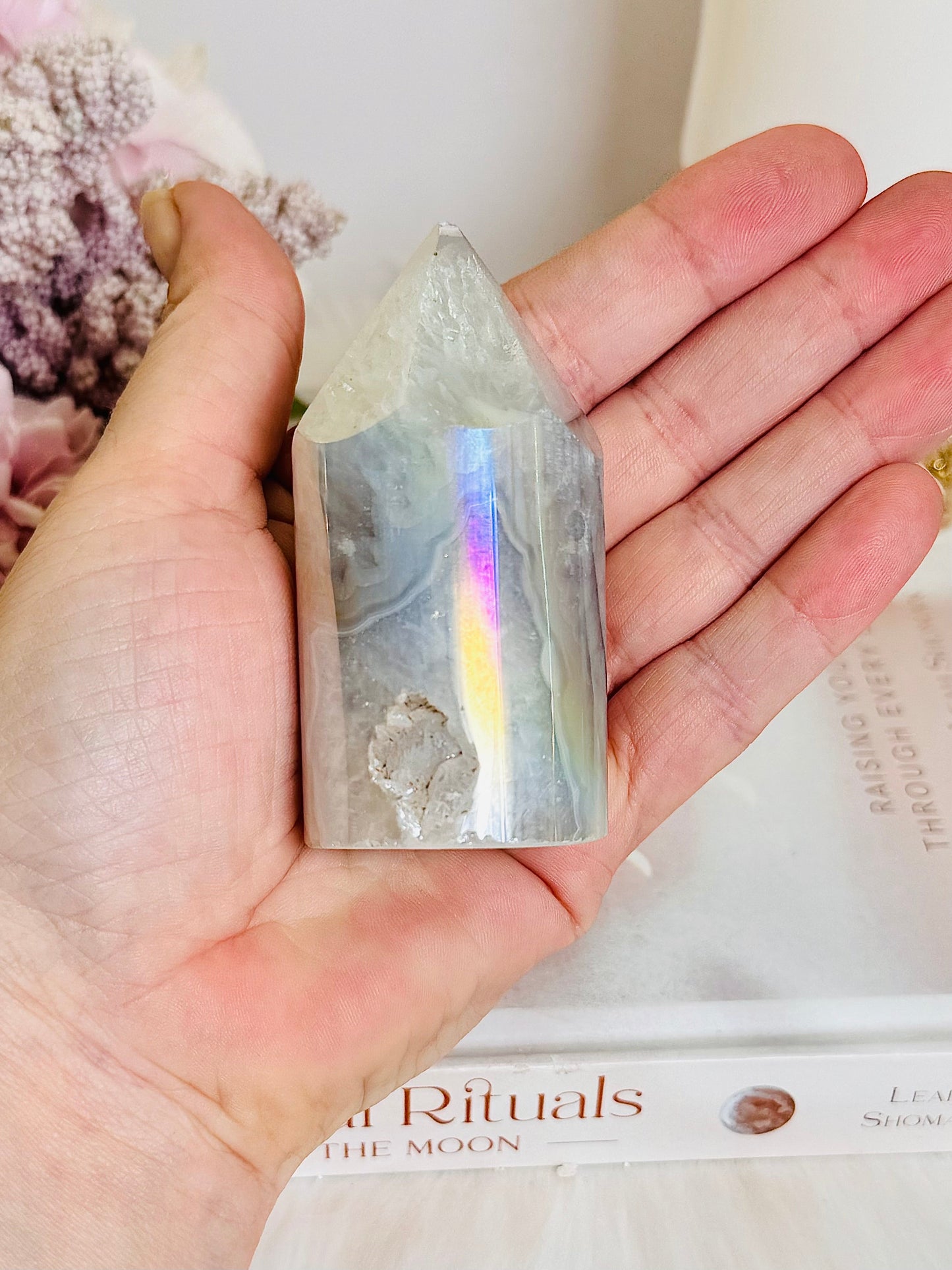 Chunky Angel Aura Druzy Agate Tower | Cylinder 8cm