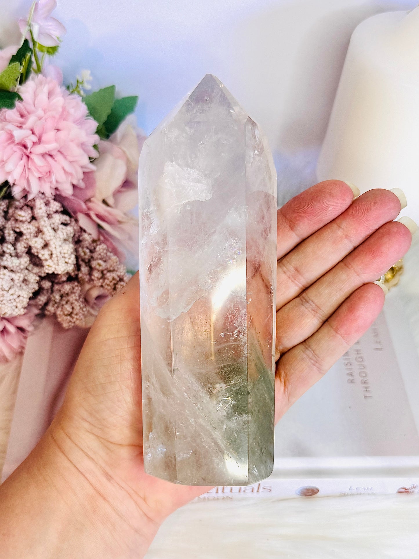 Wow! Incredible Large Chunky Natural Clear Quartz with Garden Quartz | Lodolite Inclusions 15cm 578grams