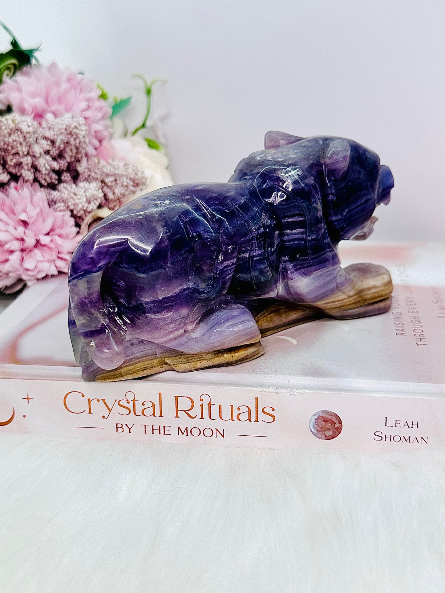 Wow!!! Powerful Healing Stone ~ Absolutely Superb Perfectly Carved Large Purple Fluorite Tiger 16.5cm 798grams
