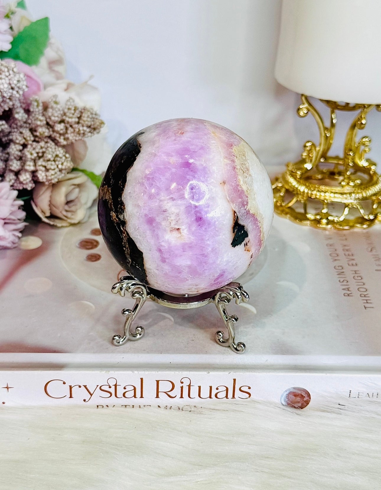 Rare Large Pink Aragonite Sphere on Stand 434g