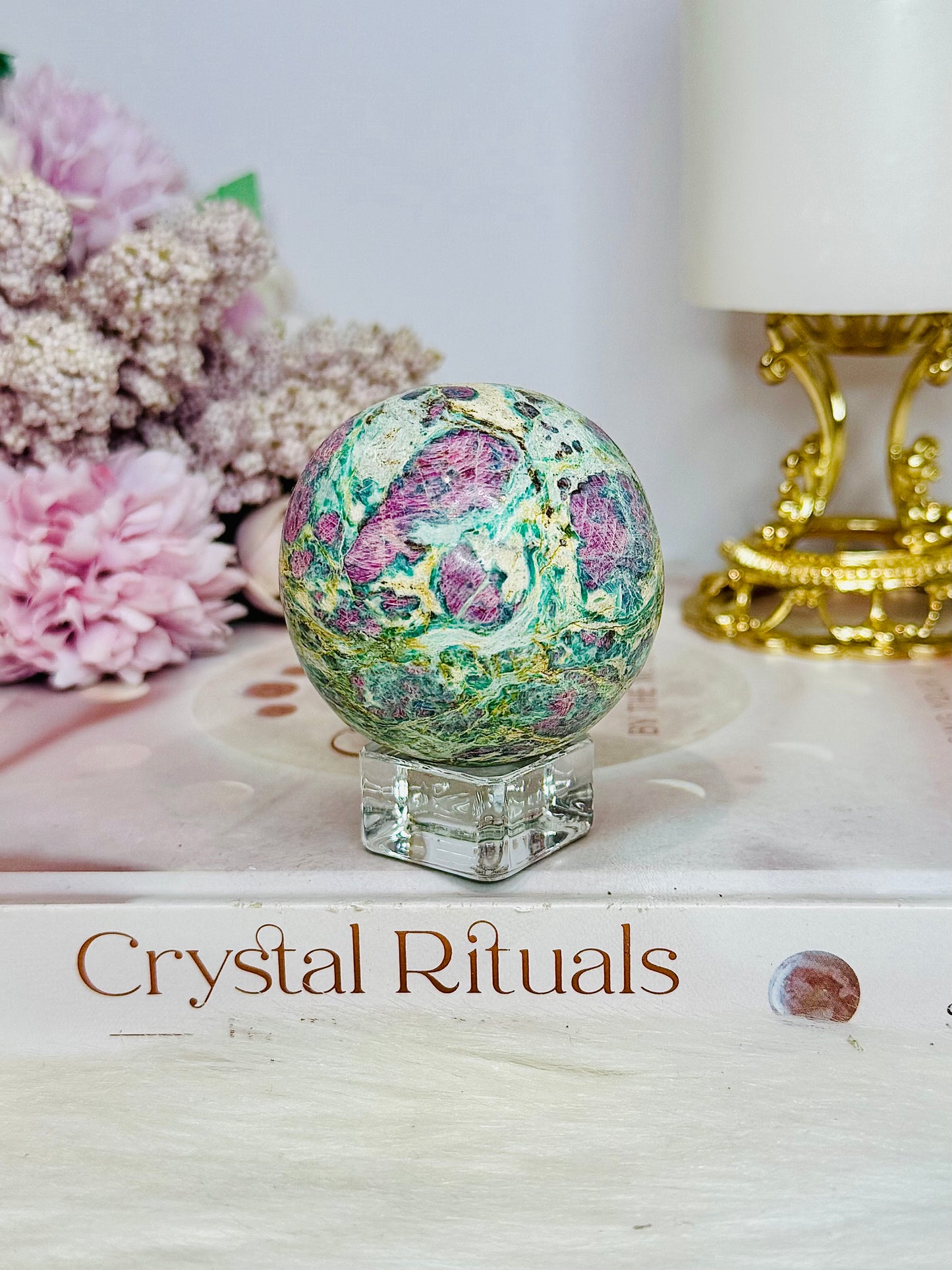 Ruby In Fuchsite (UV Reactive) Sphere on Stand 200g