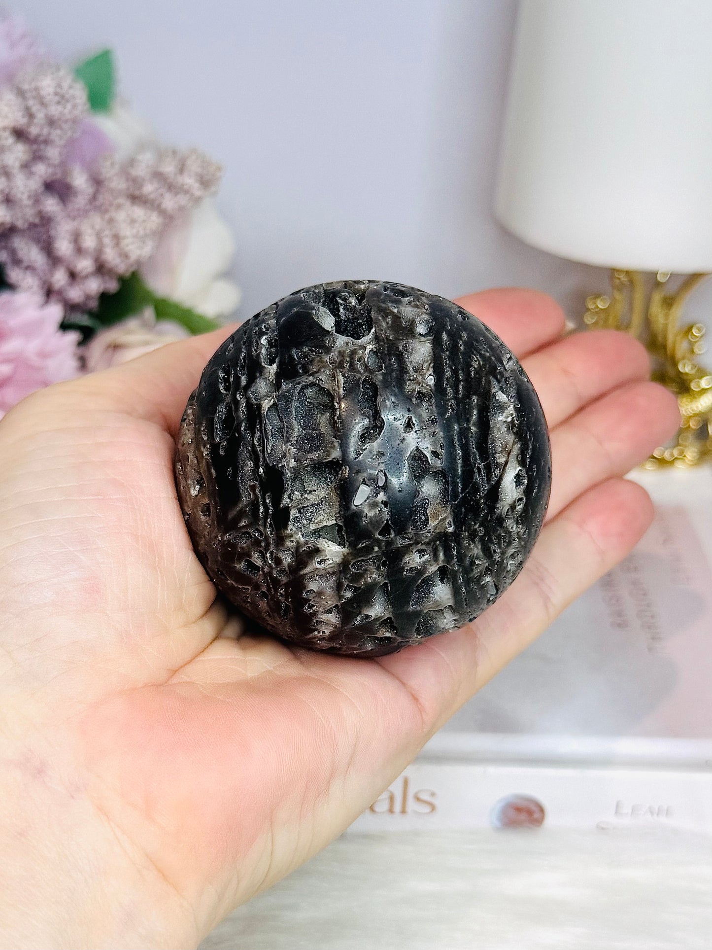 Black Sphalerite Druzy Sphere On Stand 238g