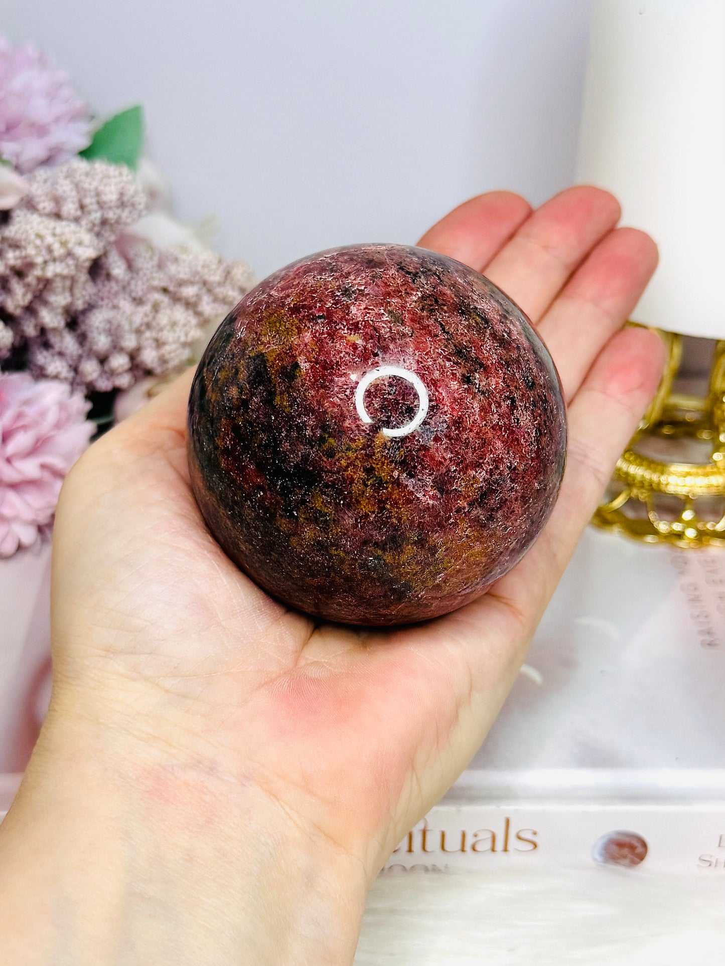 Large Rhodonite Sphere on Stand 626g