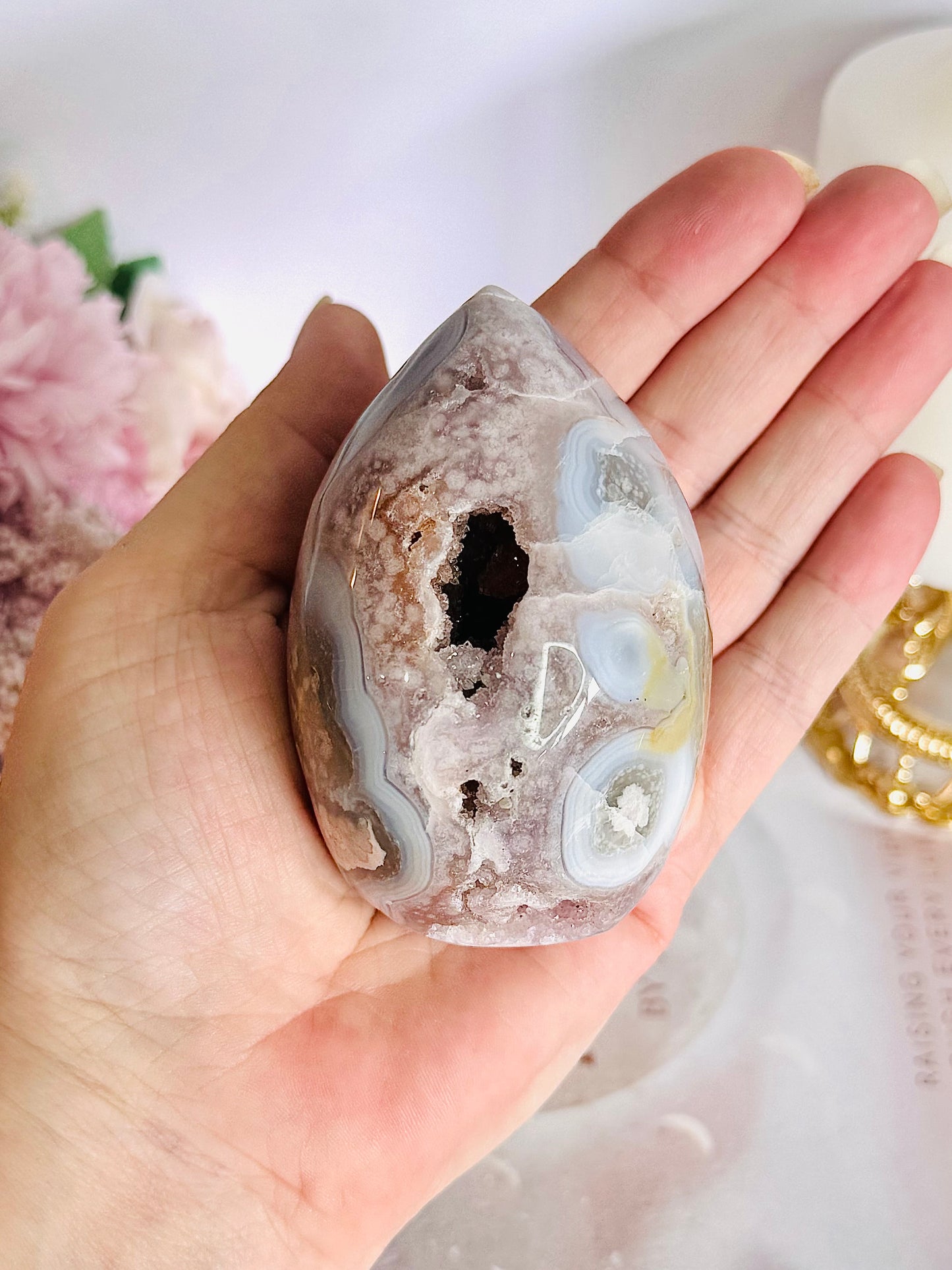 Gorgeous Druzy Pink Amethyst Agate Egg on Stand 16.5cm