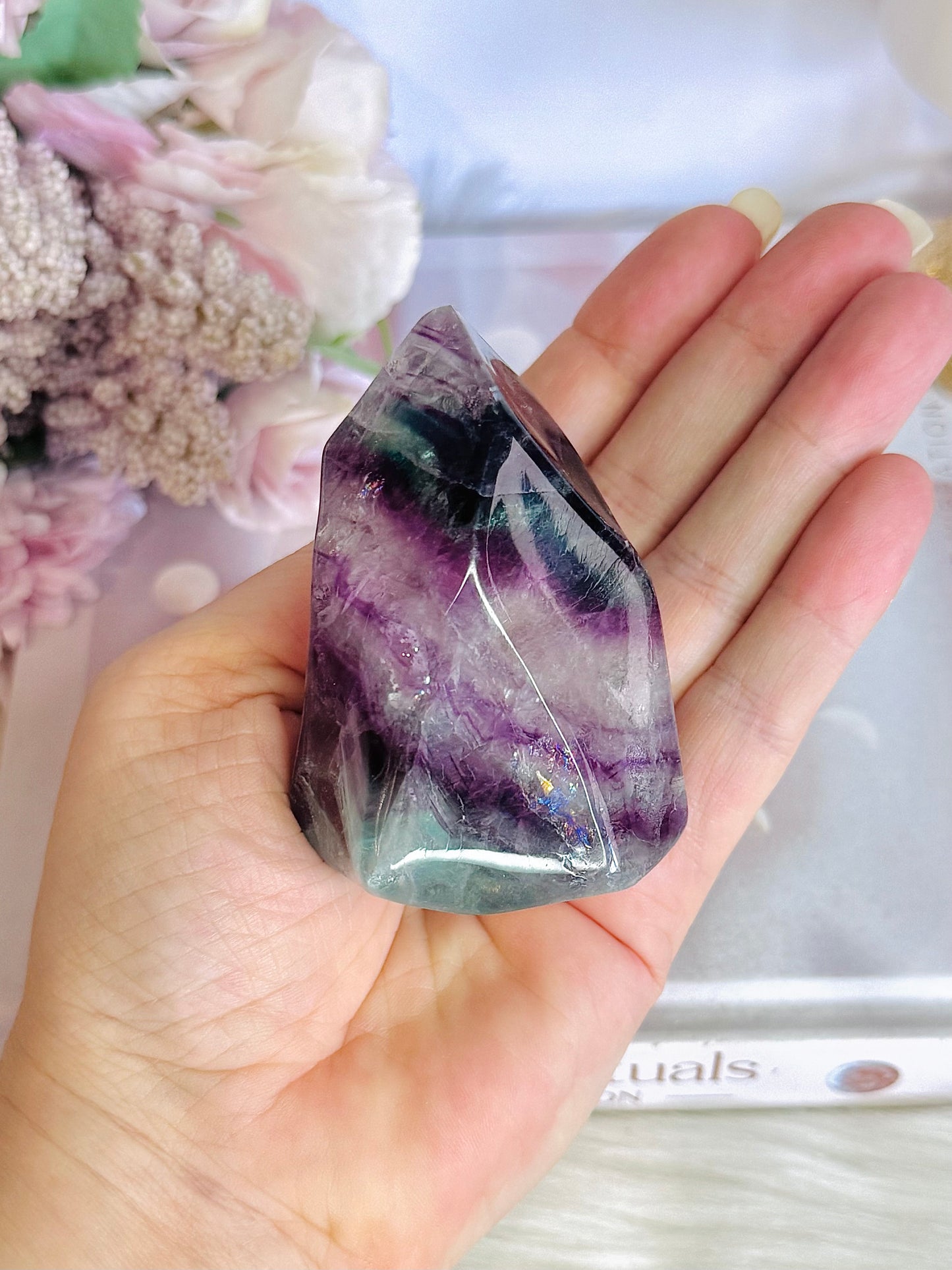 High Grade Rainbow Fluorite Flame with Rainbows 232grams