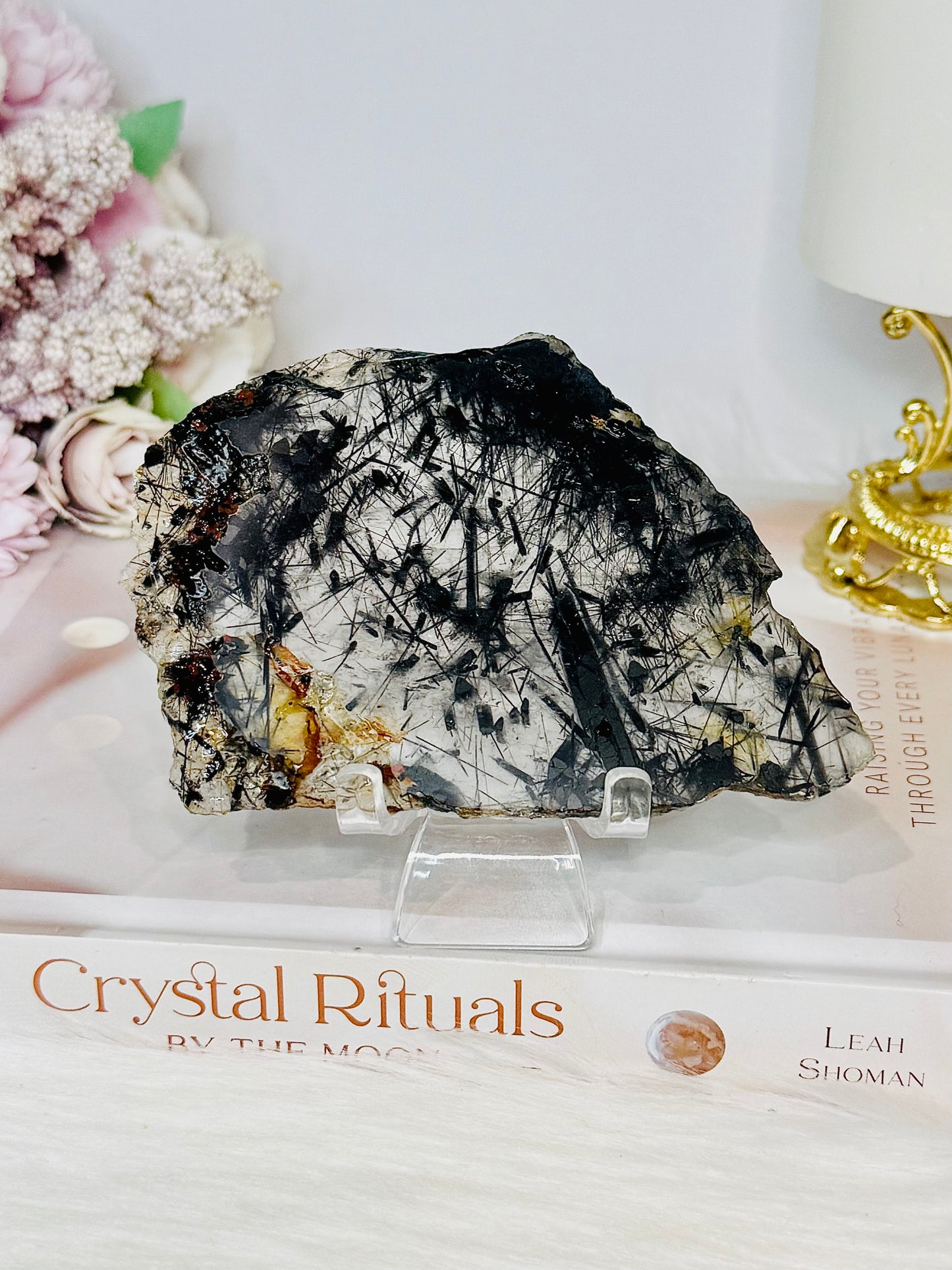 Black Tourmaline in Quartz Slab on Stand 12cm