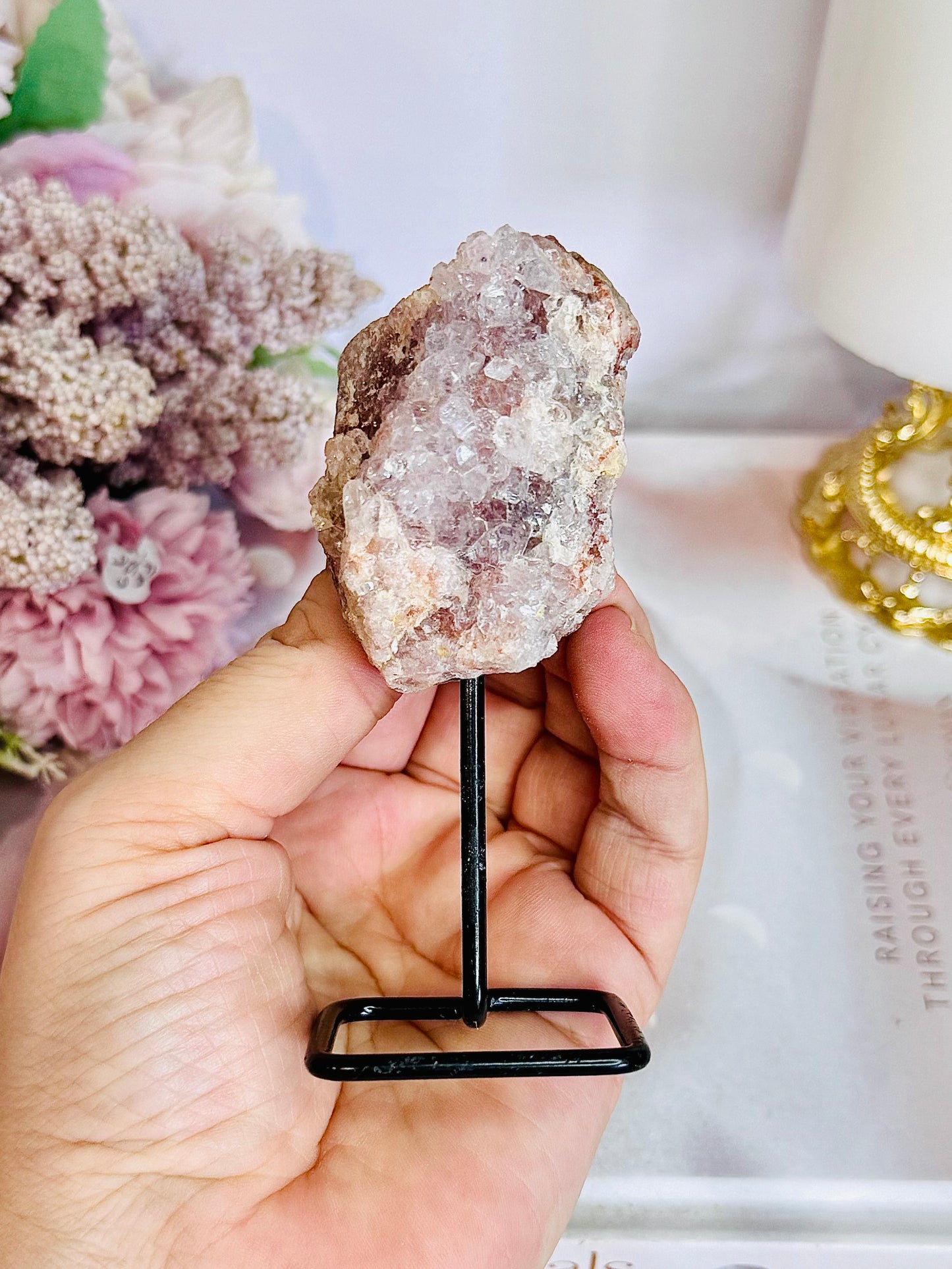 Druzy Pink Amethyst Geode On Stand 10cm