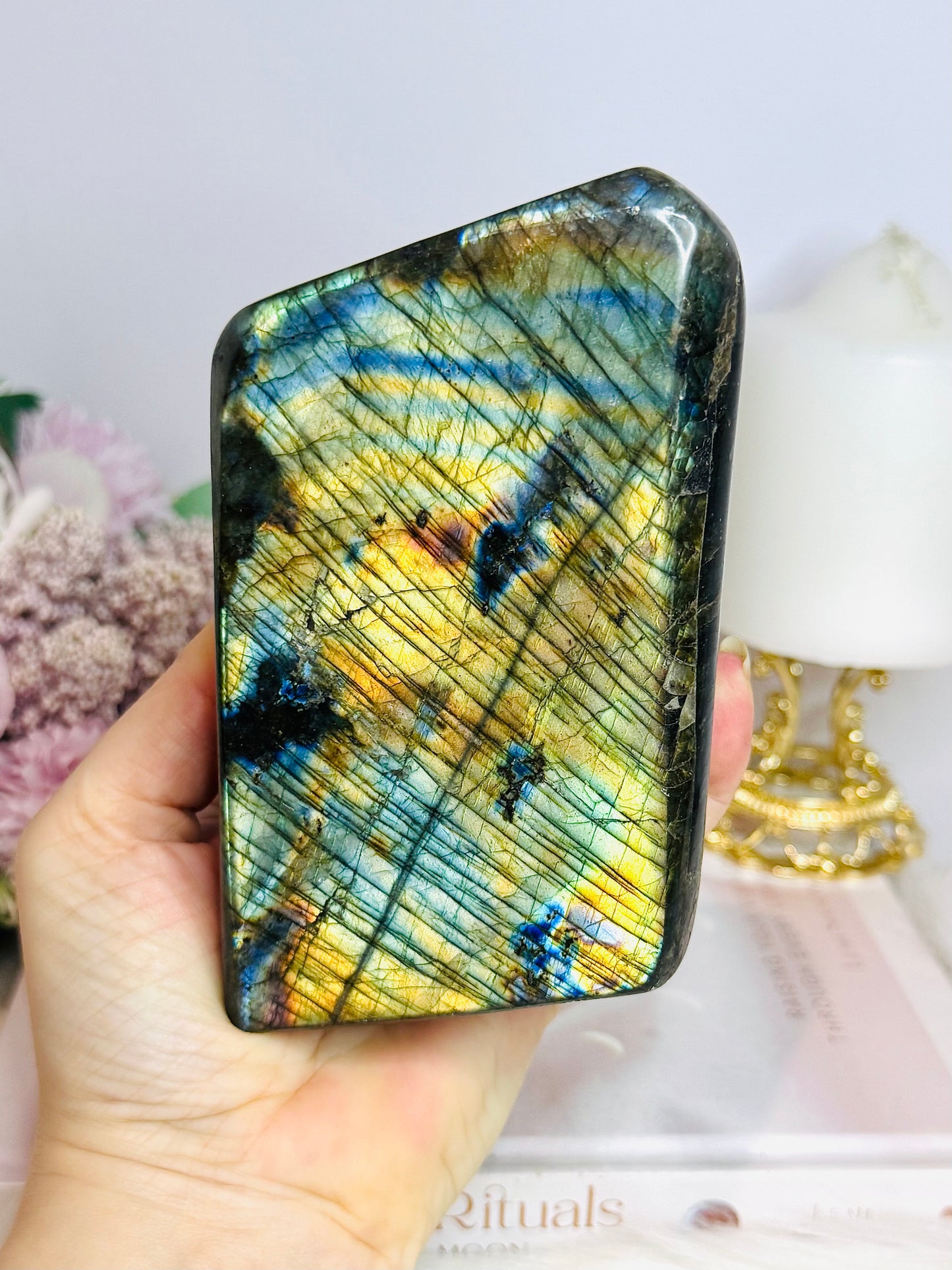 Large Natural Labradorite Polished Freeform Full of Flash 12cm 966g