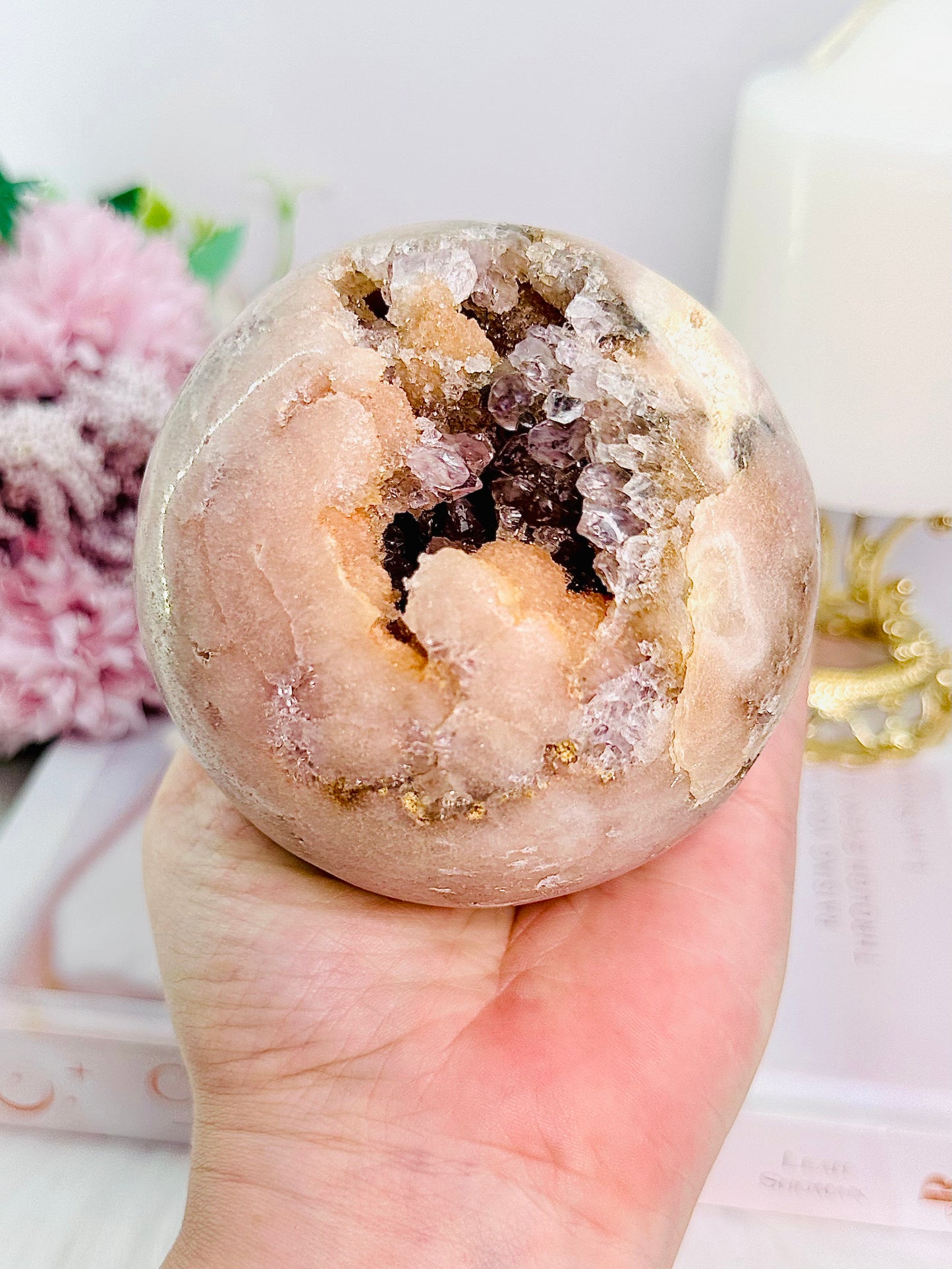 Classy & Absolutely Stunning Large 806gram 9cm Druzy Pink Amethyst Sphere on Silver Stand (glass stand in pic is display only) From Brazil ~ A True Masterpiece